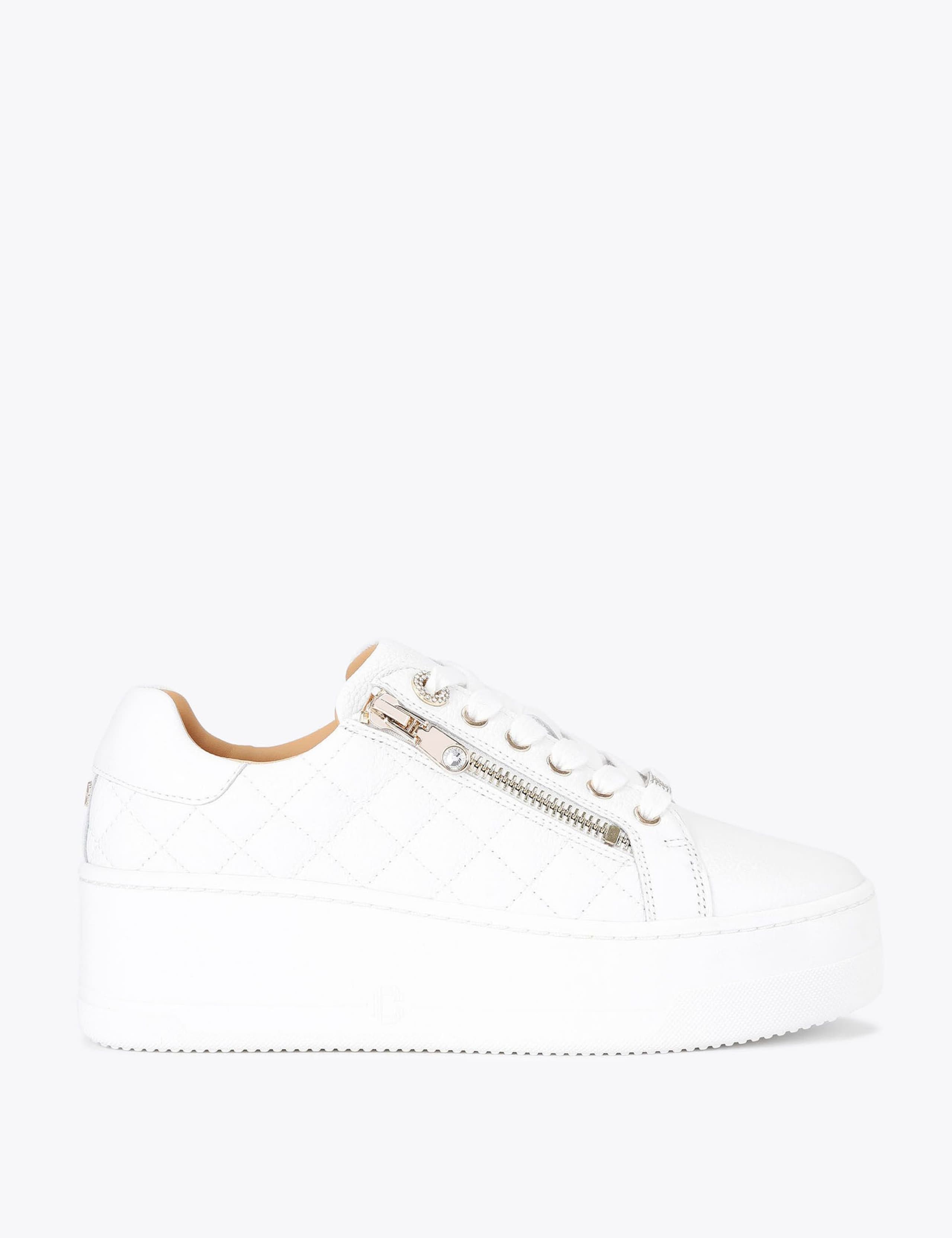 Leather Lace Up Zip Detail Flatform Trainers 1 of 5