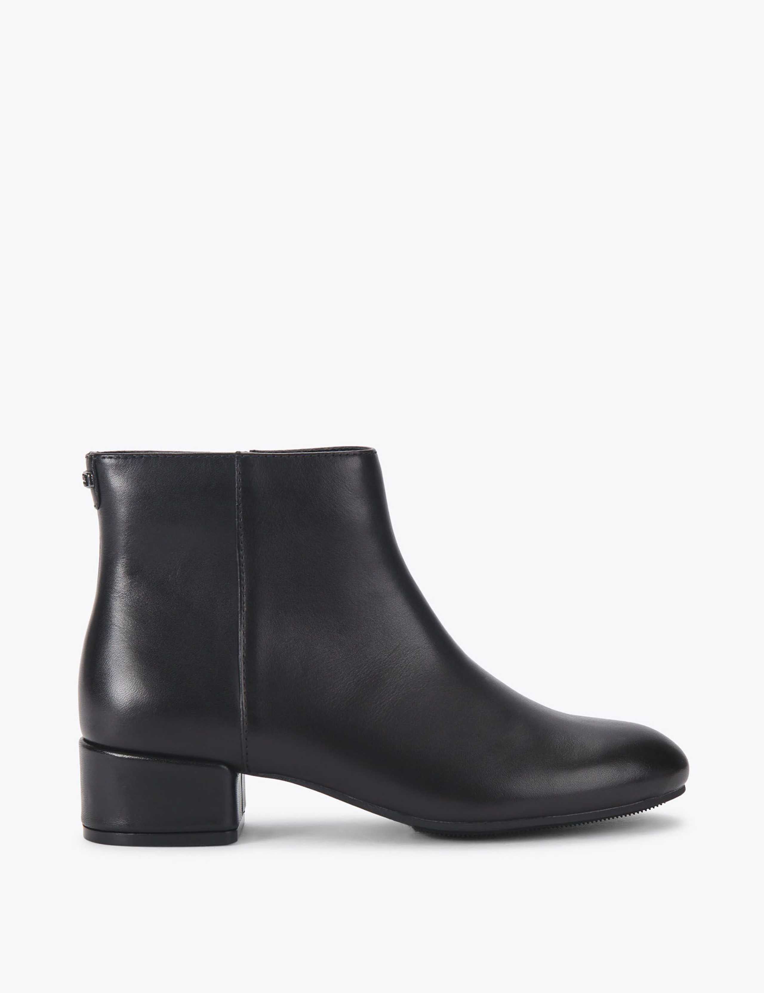 Leather Block Heel Round Toe Ankle Boots 1 of 4