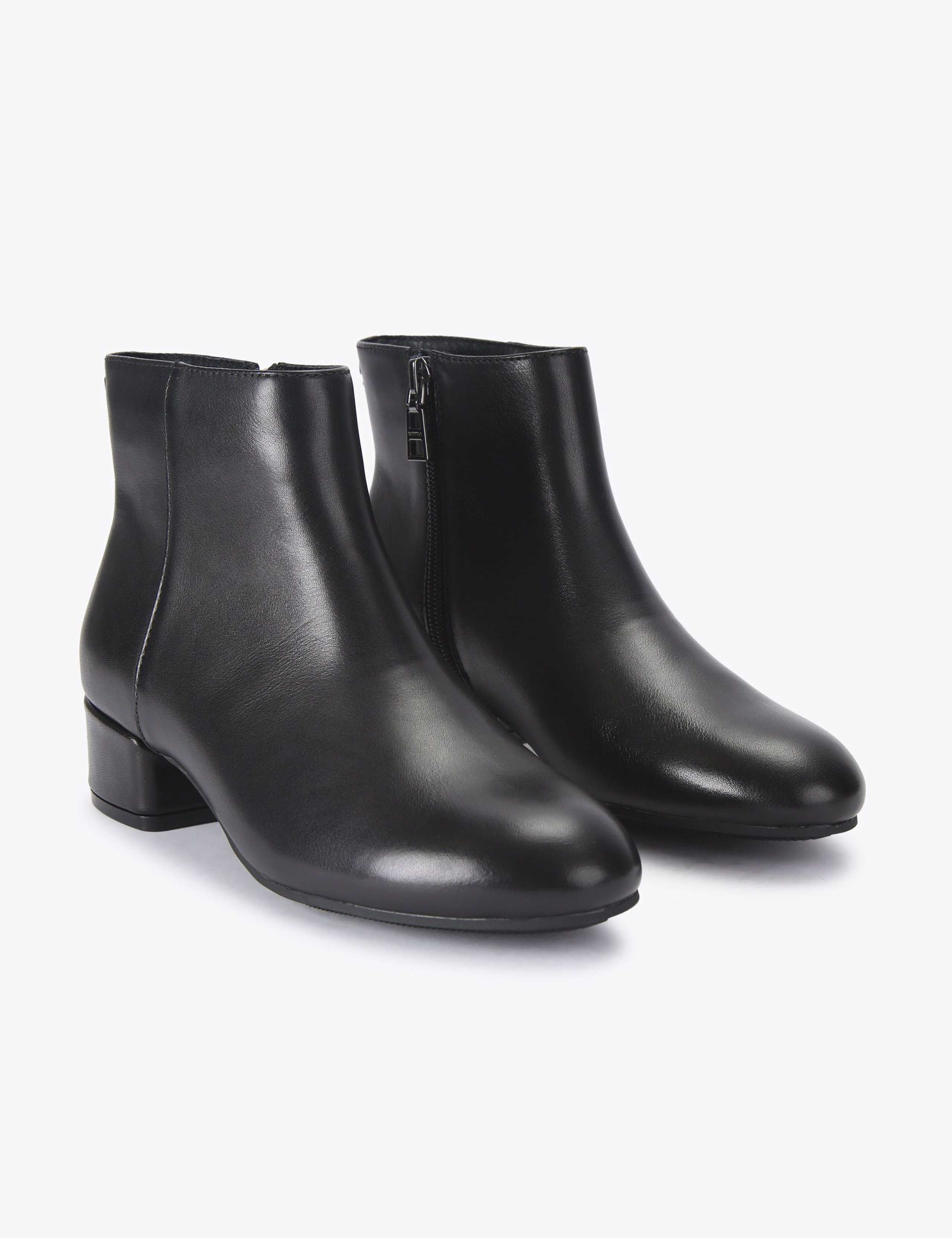 Leather Block Heel Round Toe Ankle Boots 2 of 4