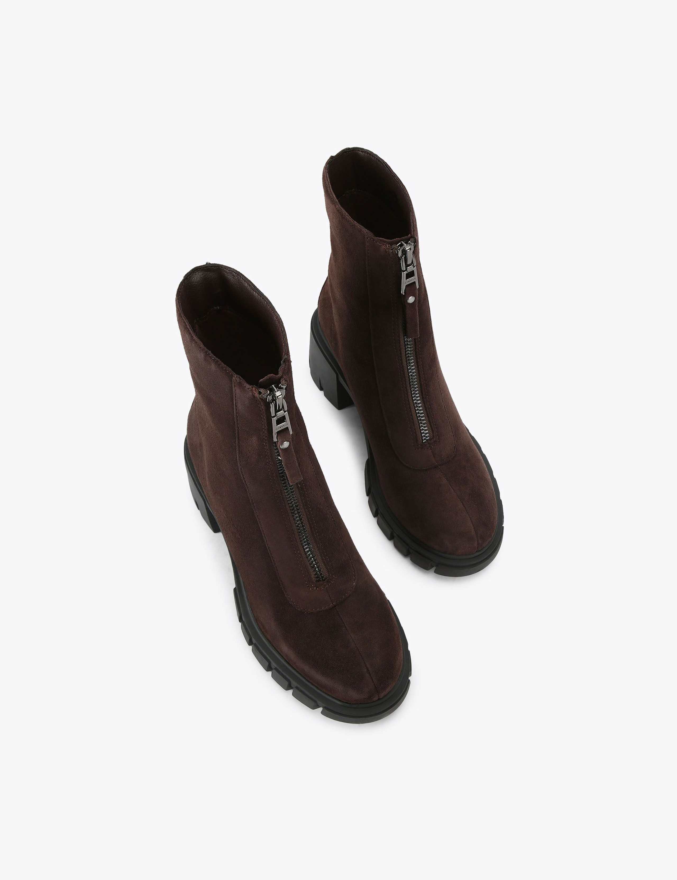 Suede Chunky Zip Block Heel Ankle Boots 3 of 4