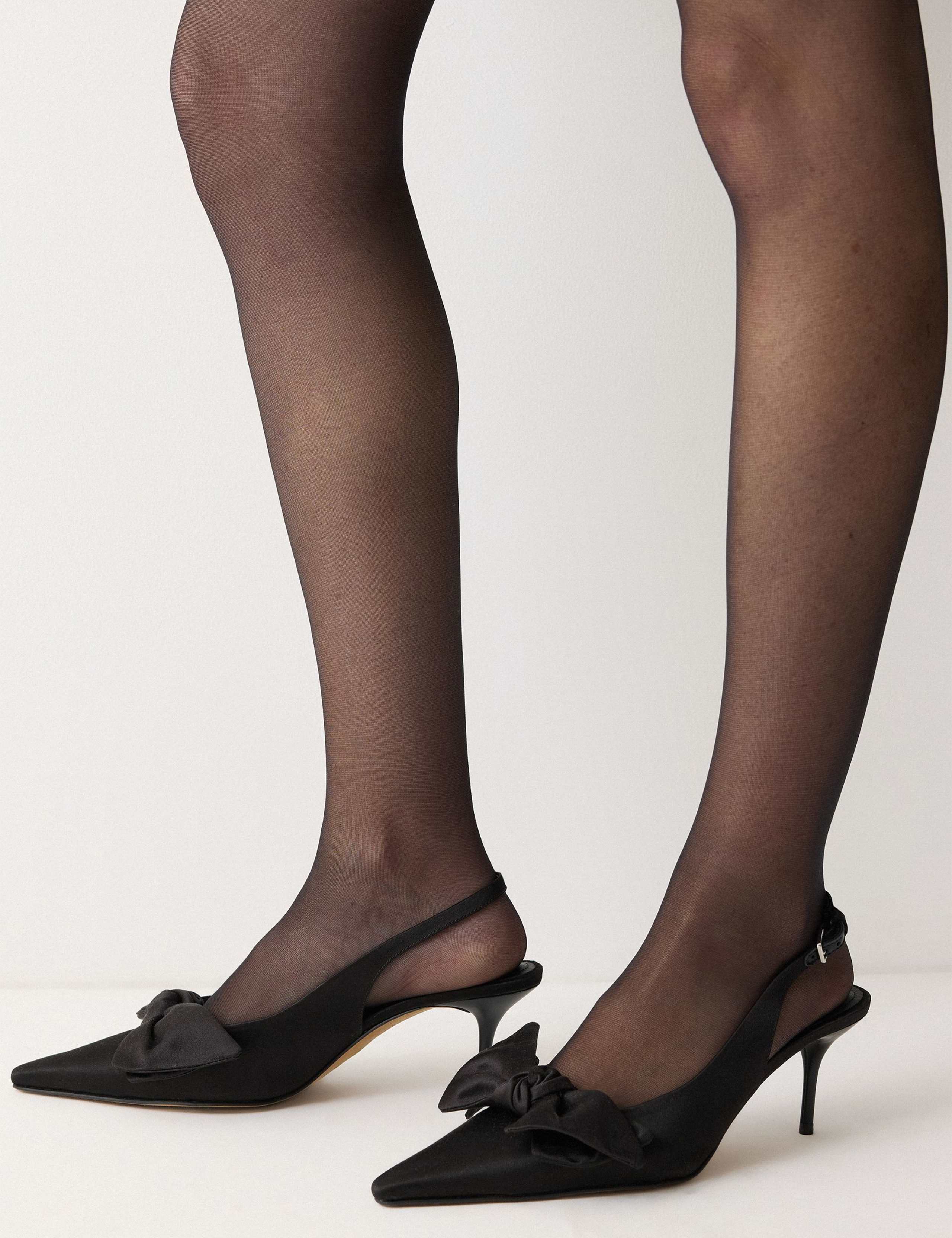 Satin Bow Slingback Heels 3 of 6