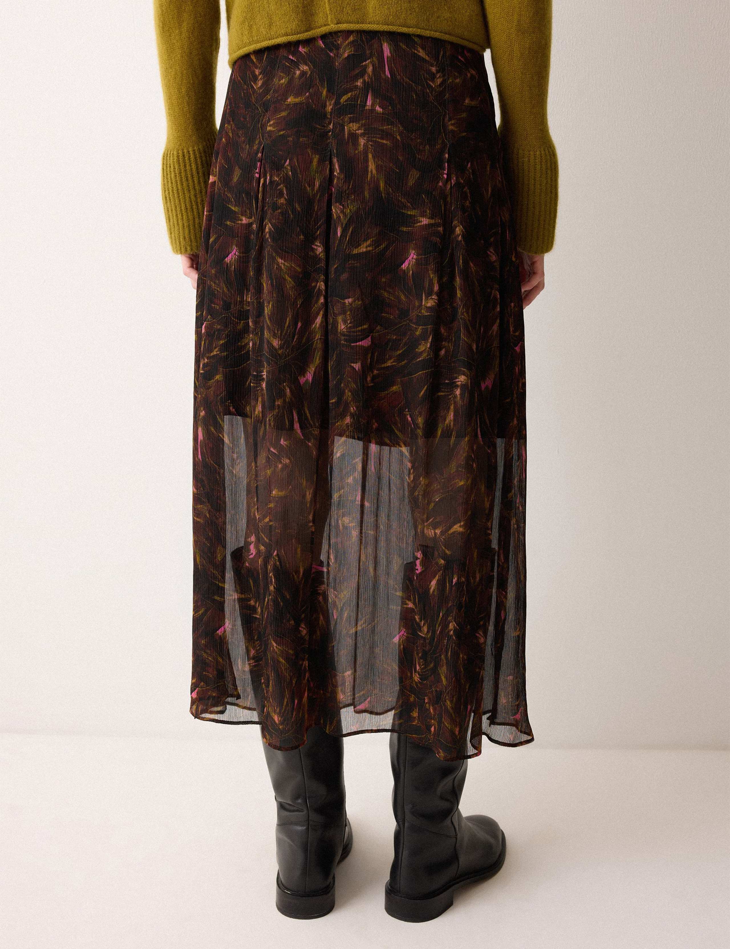 Crepe Feather Print Midi A-Line Skirt 3 of 6