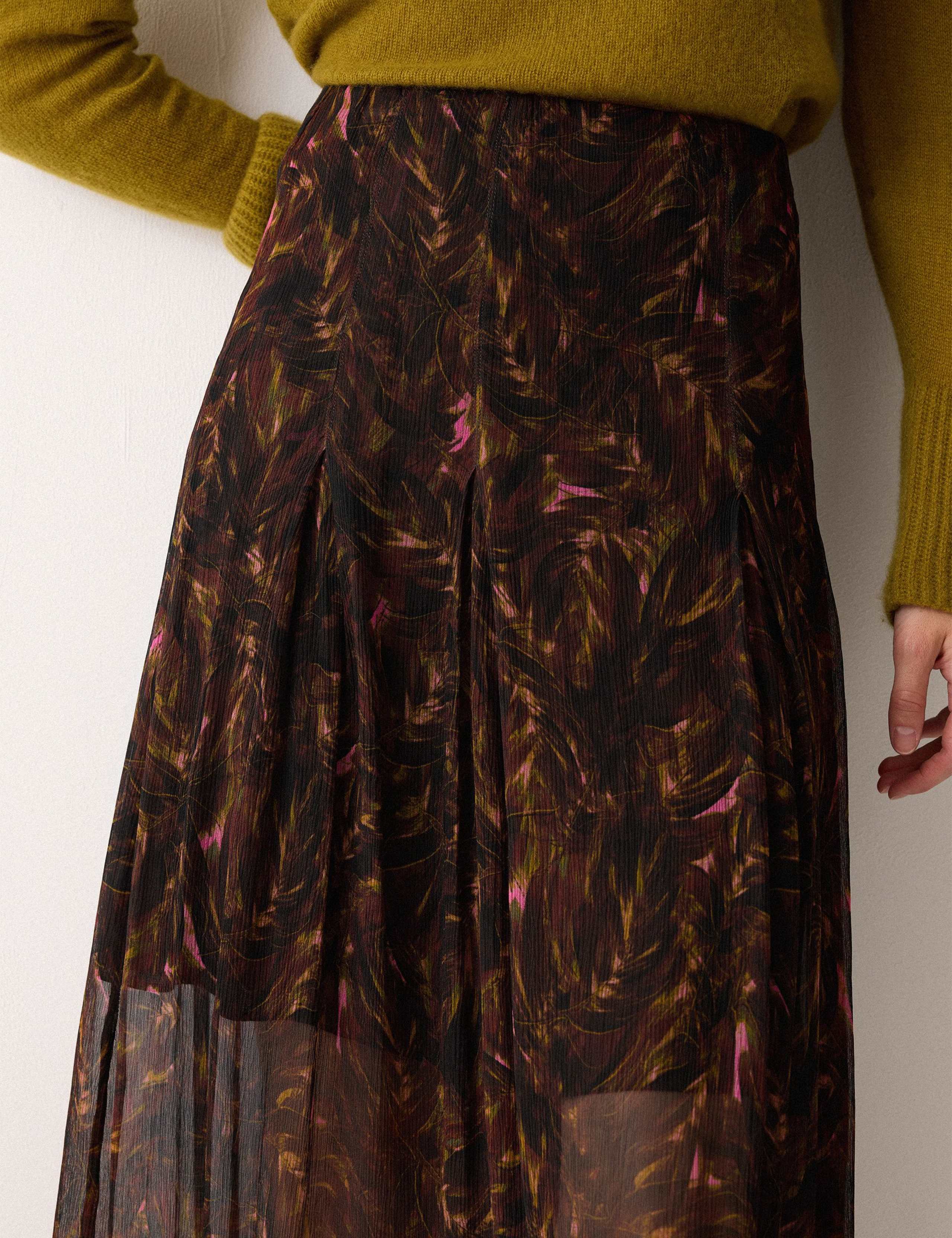 Crepe Feather Print Midi A-Line Skirt 5 of 6