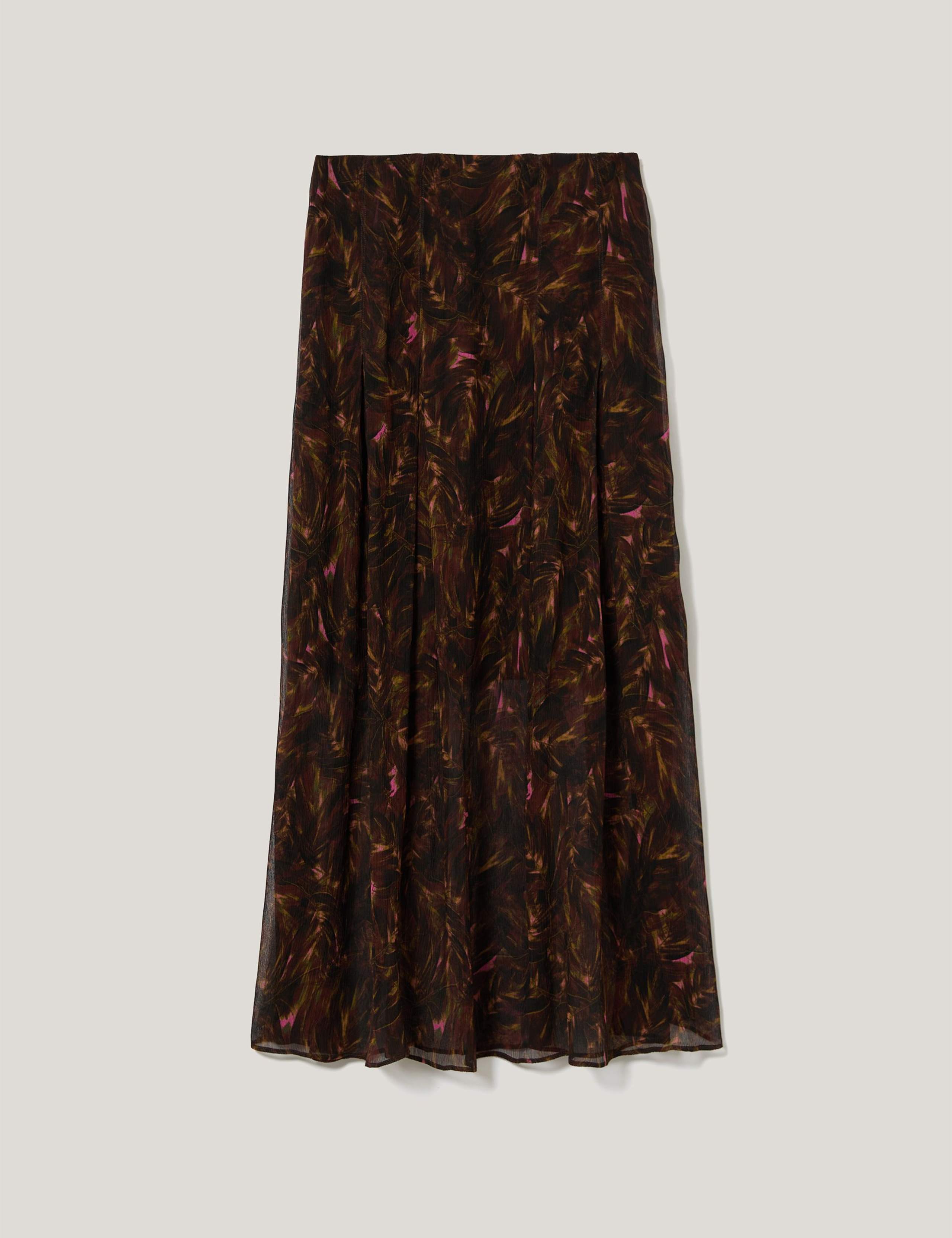 Crepe Feather Print Midi A-Line Skirt 2 of 6