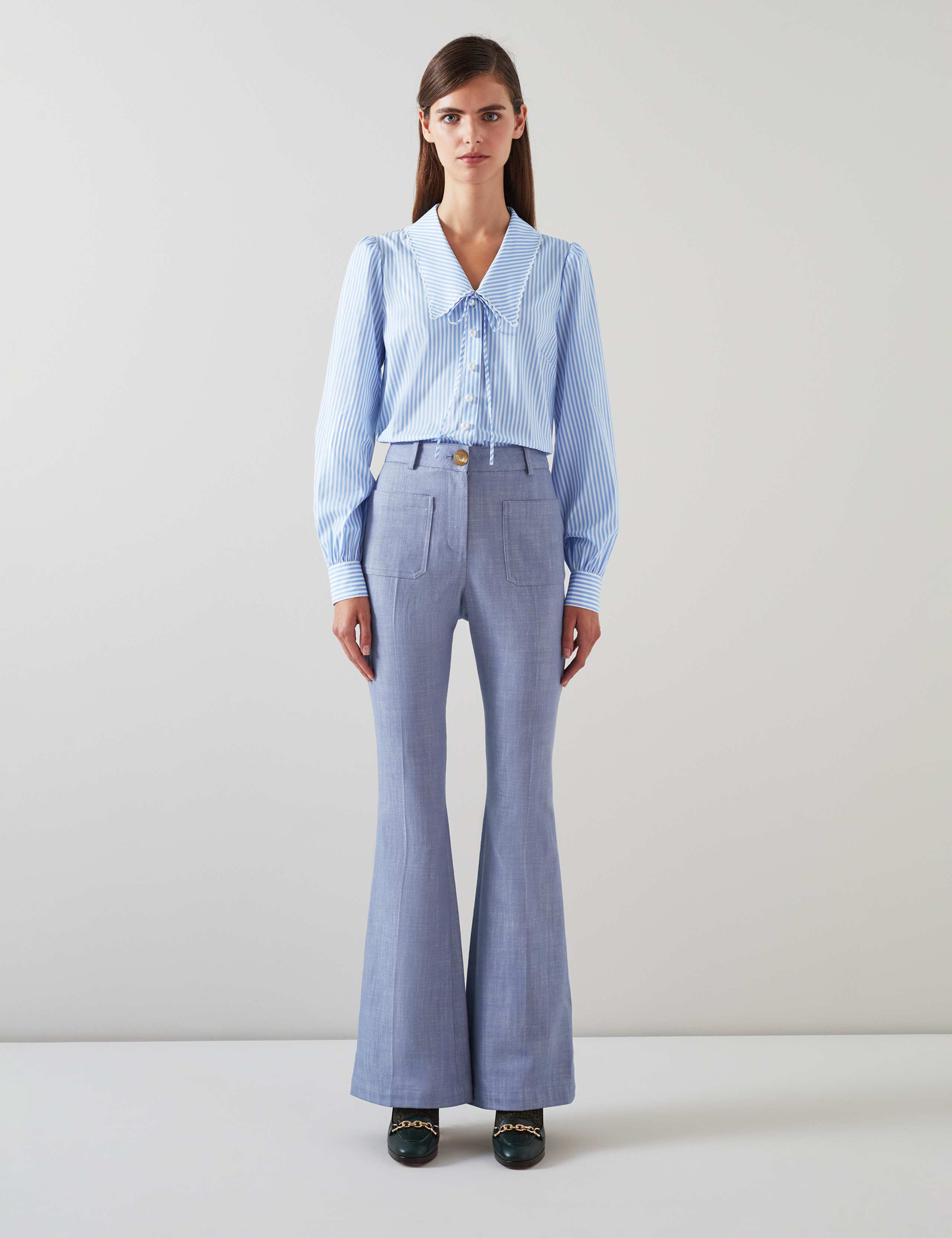 Cotton Rich Striped Button Through Blouse 1 of 4