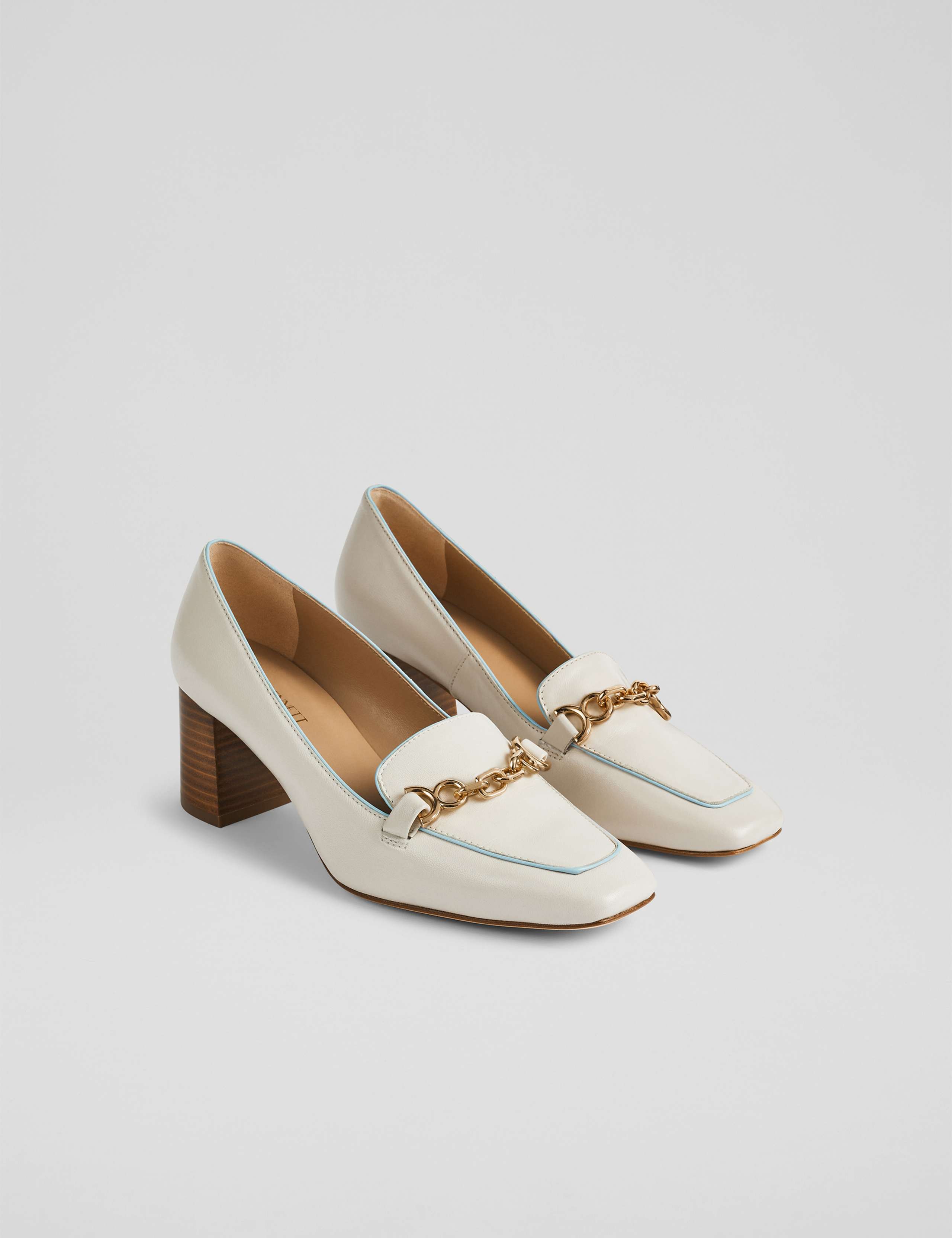 Leather Chain Detail Block Heel Court Shoes 2 of 4