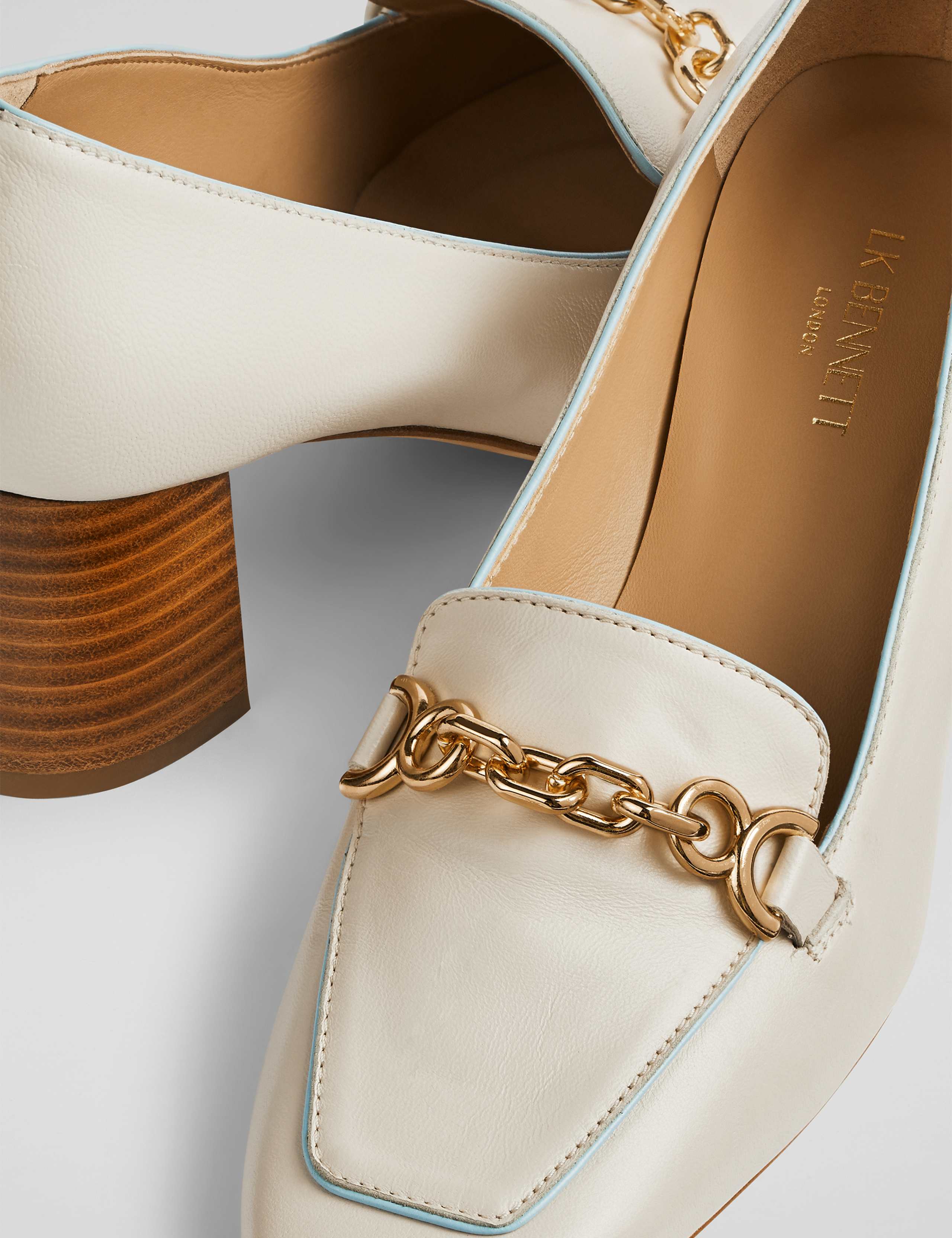 Leather Chain Detail Block Heel Court Shoes 3 of 4