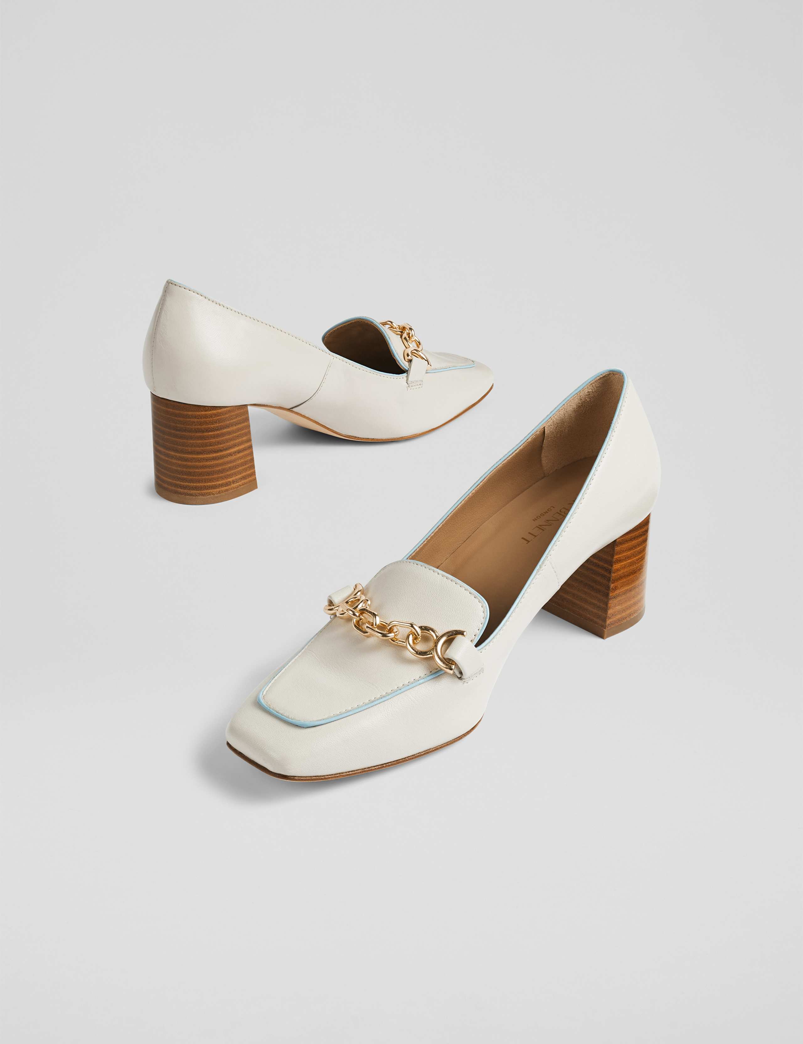 Leather Chain Detail Block Heel Court Shoes 4 of 4