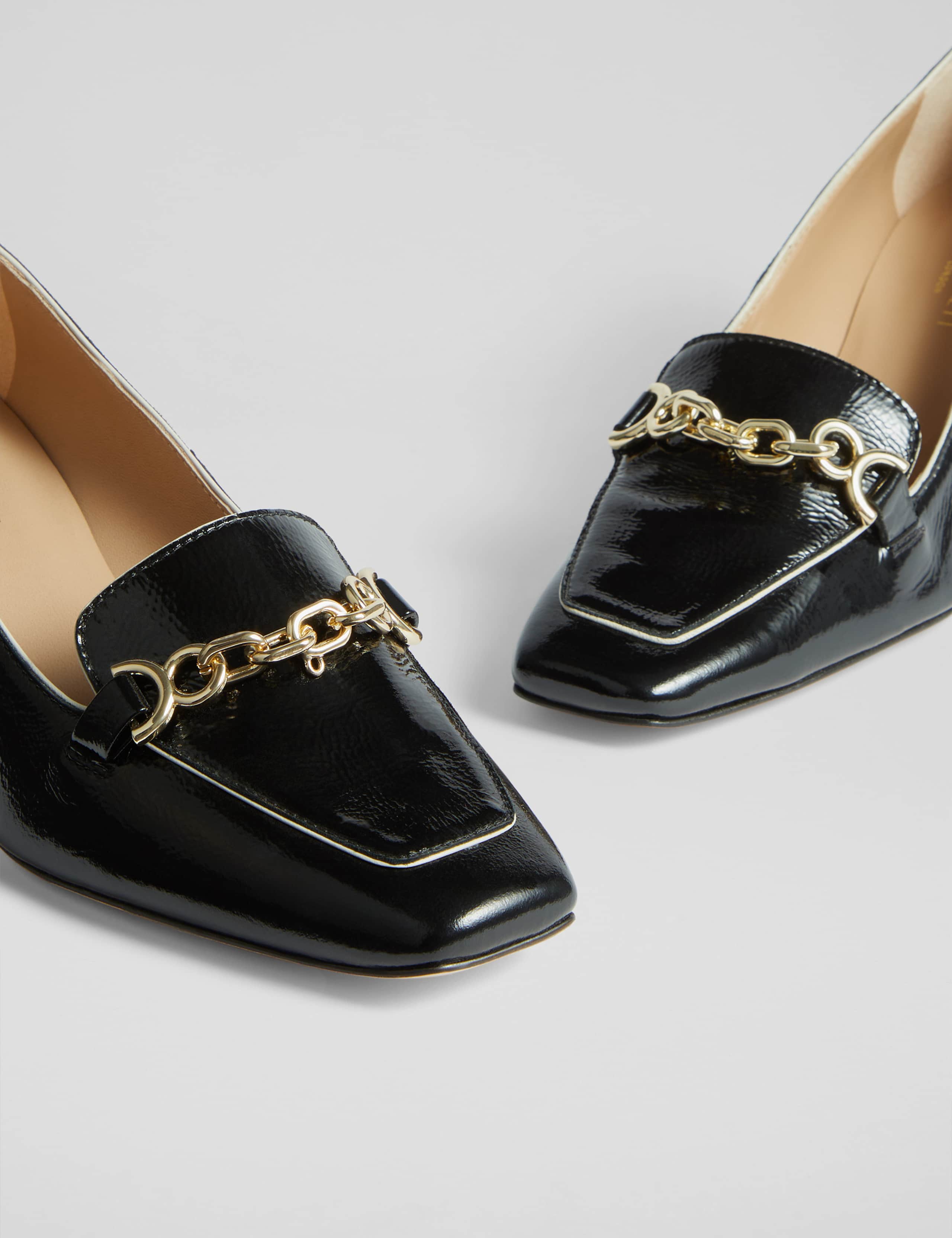 Leather Chain Detail Block Heel Court Shoes 3 of 4