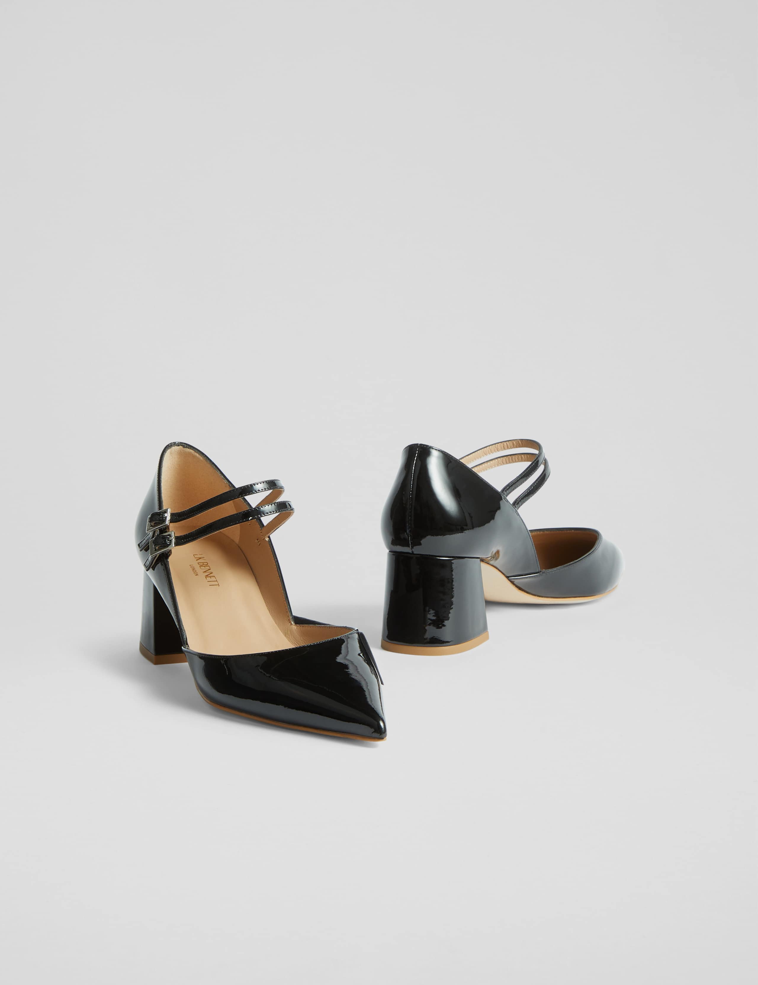 Leather Patent Block Heel Court Shoes 3 of 4