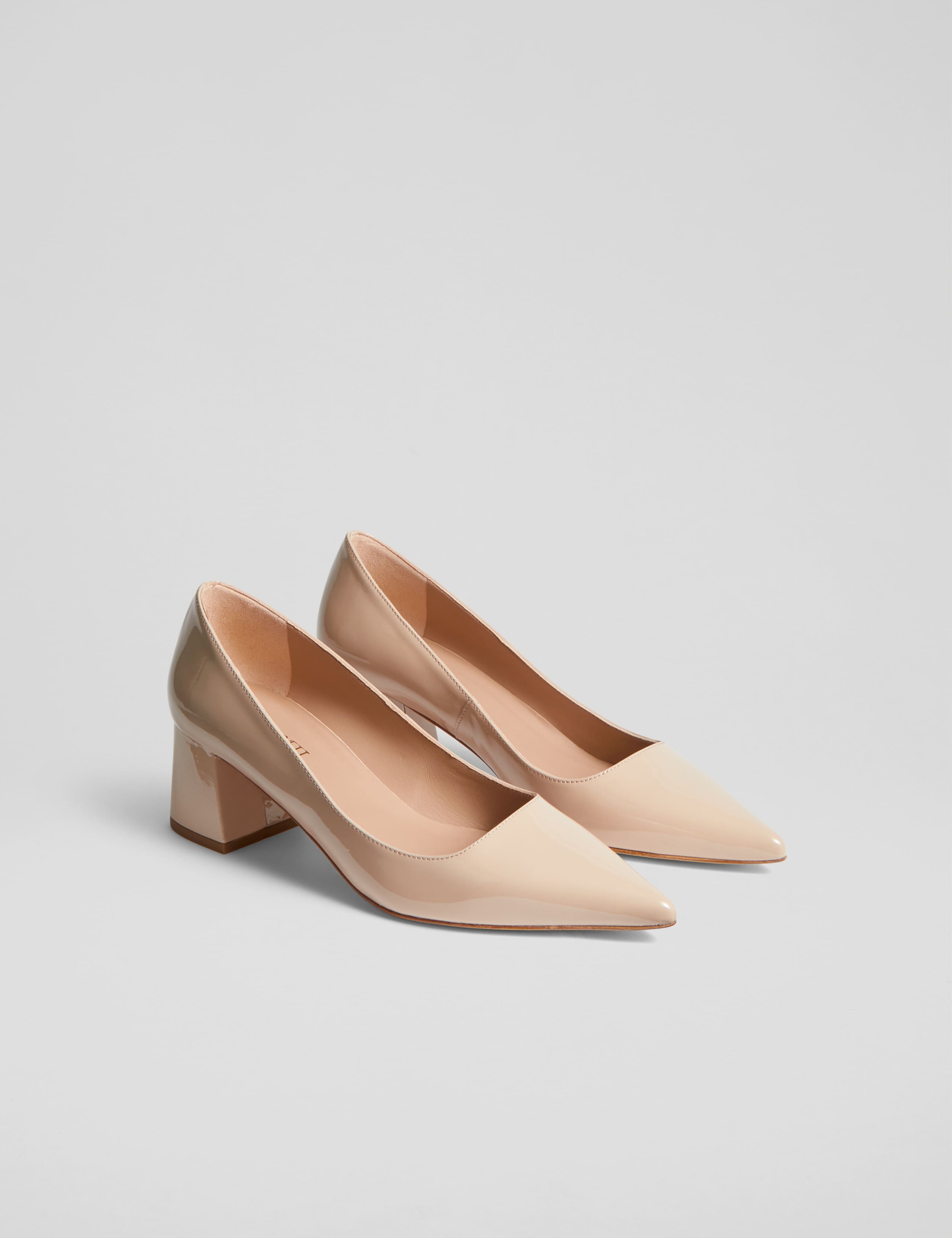 Leather Patent Block Heel Court Shoes 3 of 4
