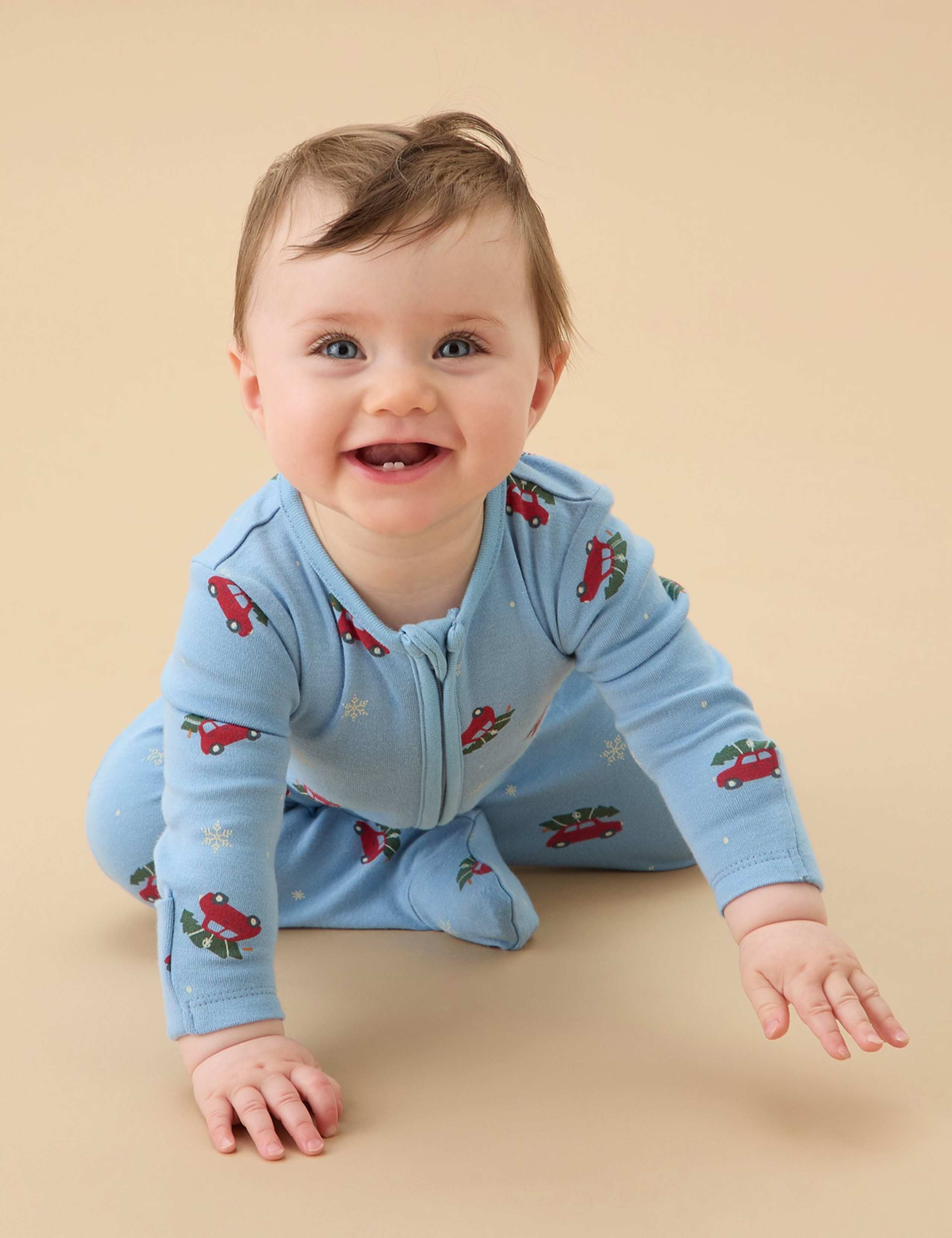 Cotton Blend Snowy Car Zip Sleepsuit (0-24 Months) 1 of 2
