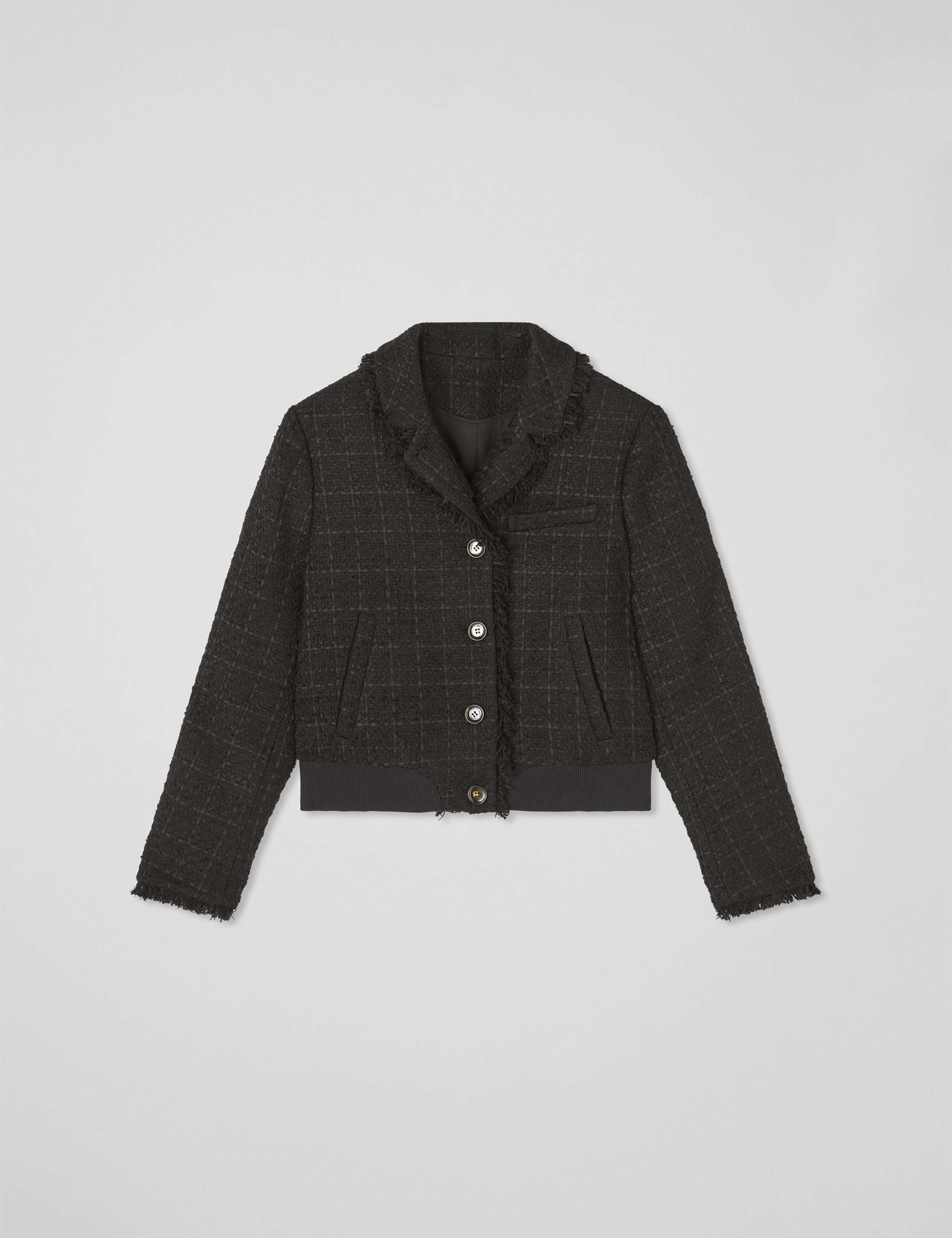 Cotton Blend Tweed Checked Cropped Bomber Jacket 2 of 3