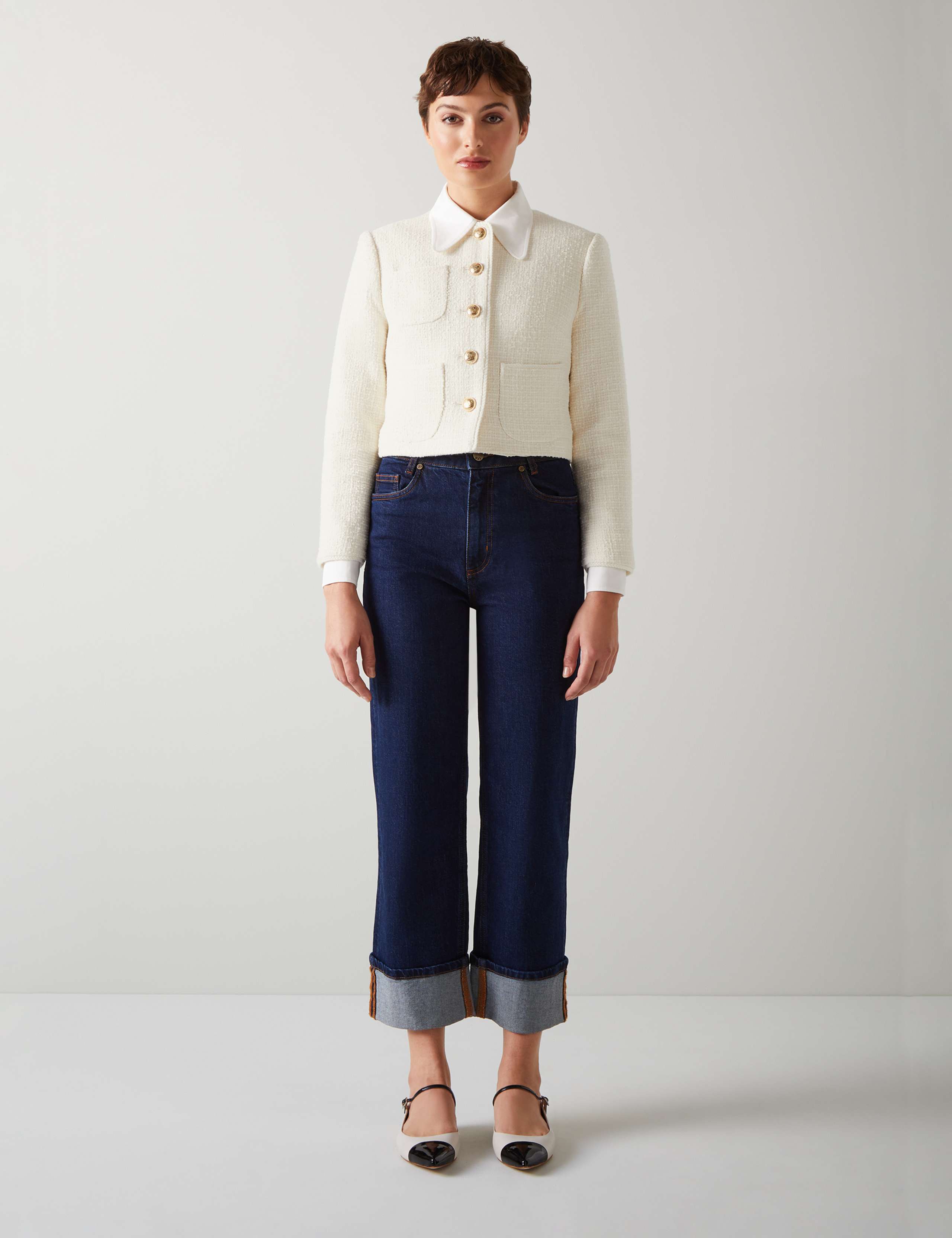 Tweed Collarless Cropped Jacket 3 of 4