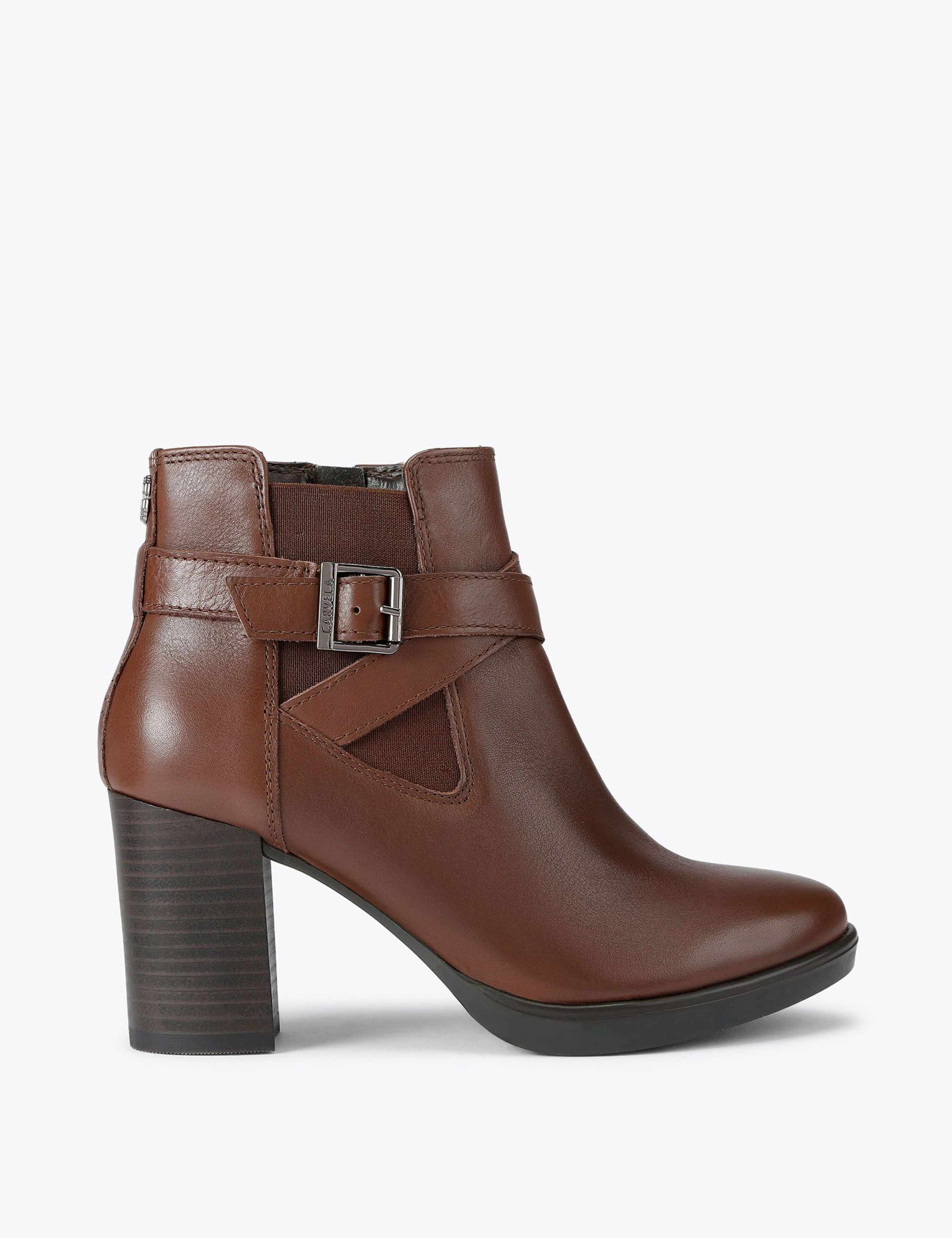 Wide Fit Leather Block Heel Ankle Boots 1 of 4