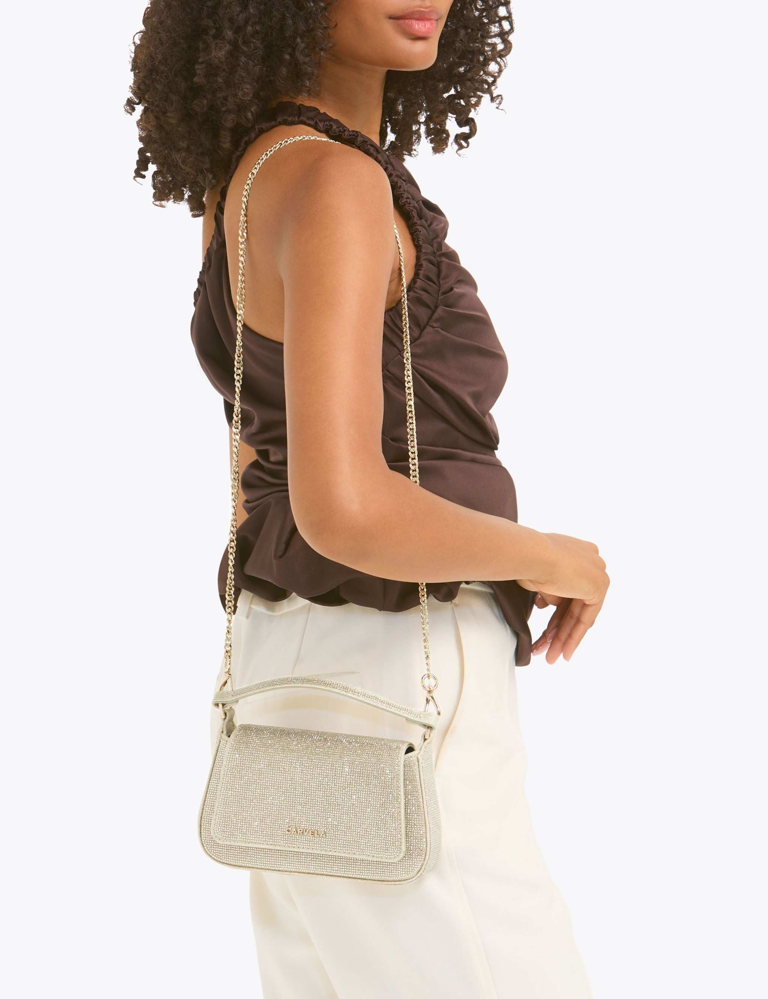 Metallic Chain Strap Top Handle Clutch Bag 3 of 6