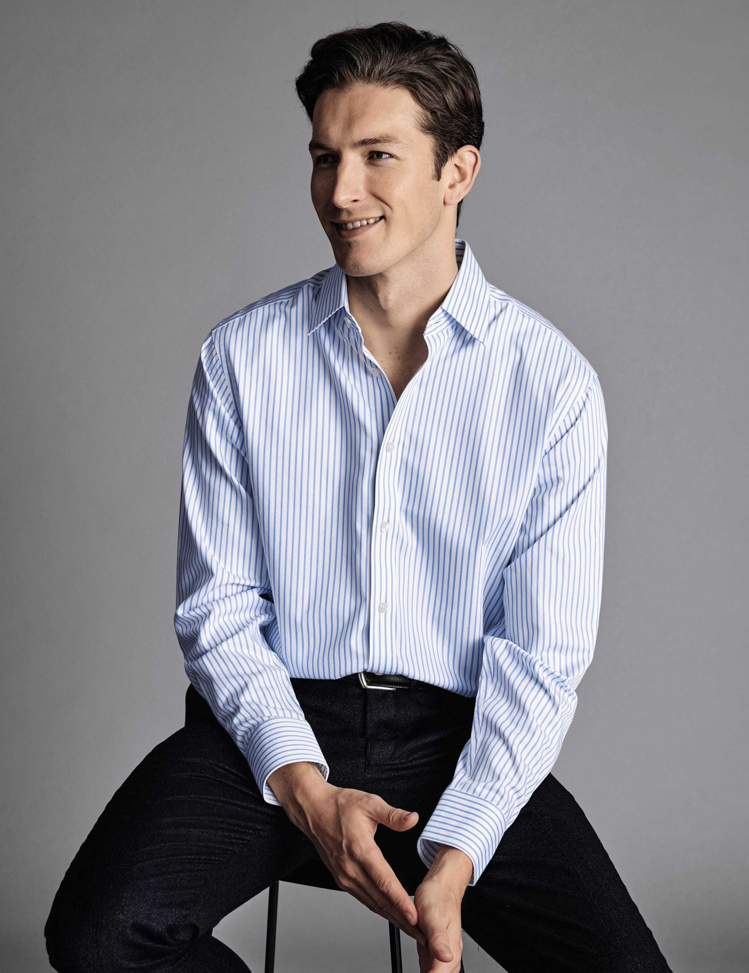 Regular Fit Non-Iron Pure Cotton Twill Striped Shirt 2 of 4