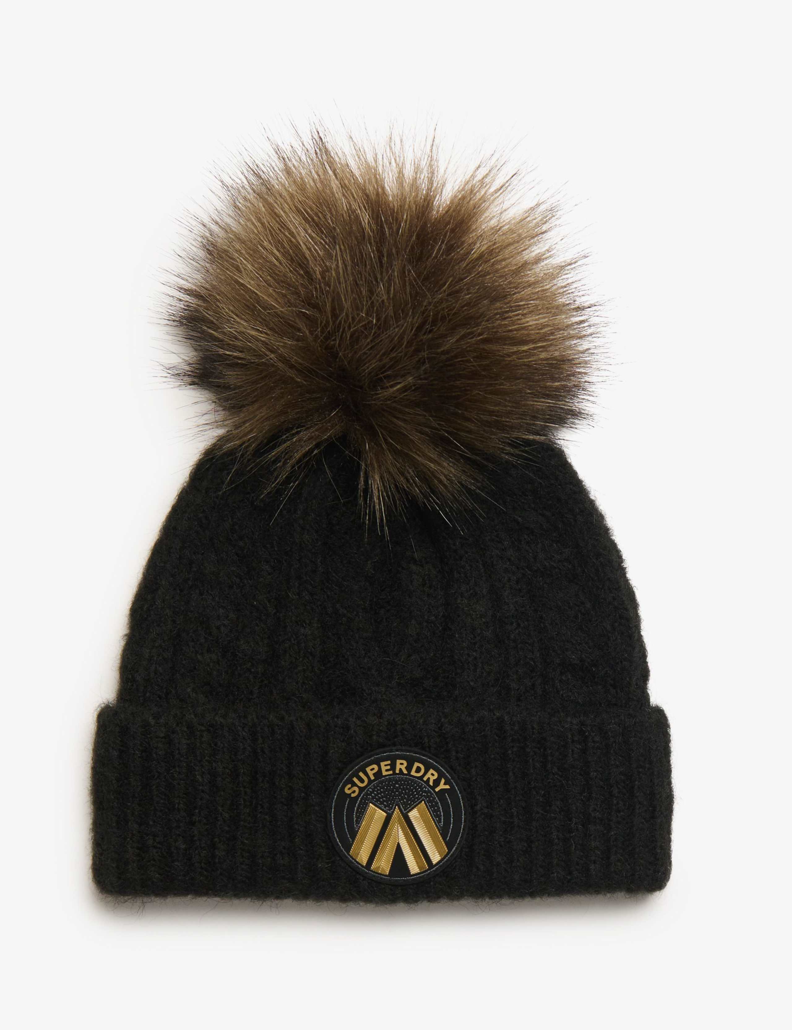 Cable Faux Fur Pom Beanie Hat with Wool 2 of 4