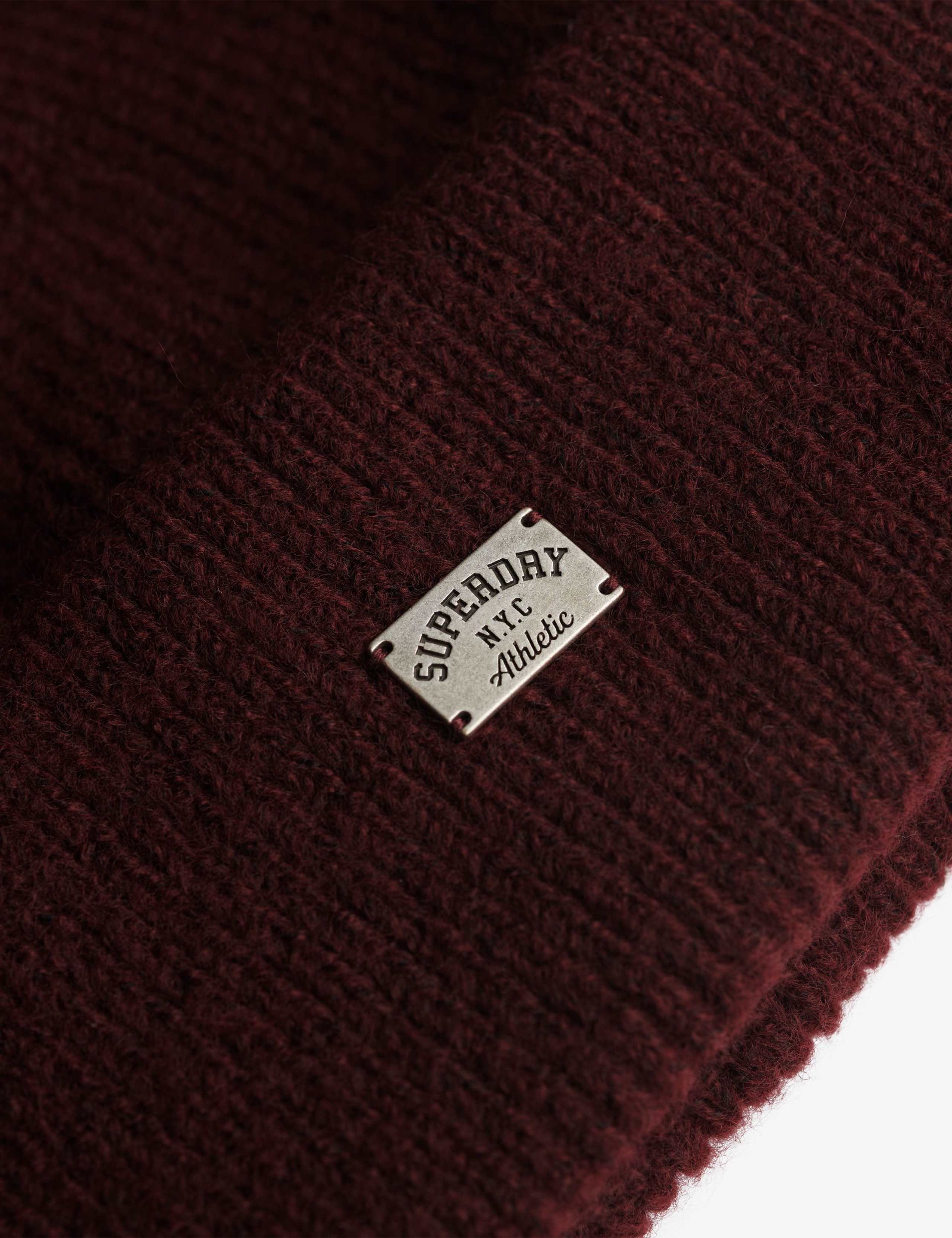Knitted Rib Beanie Hat with Wool 2 of 2