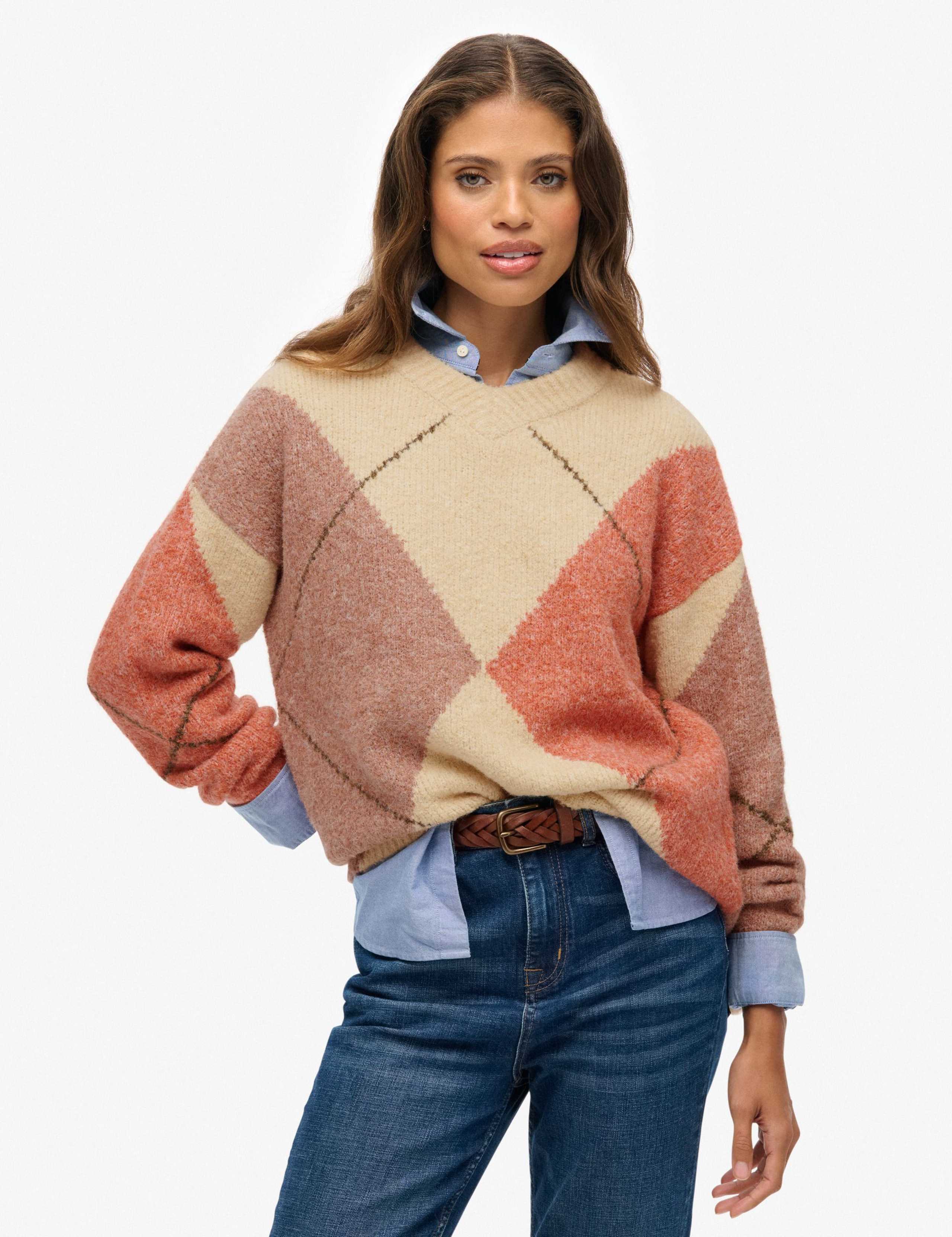 Argyle V-Neck Oversized Jumper 3 of 5