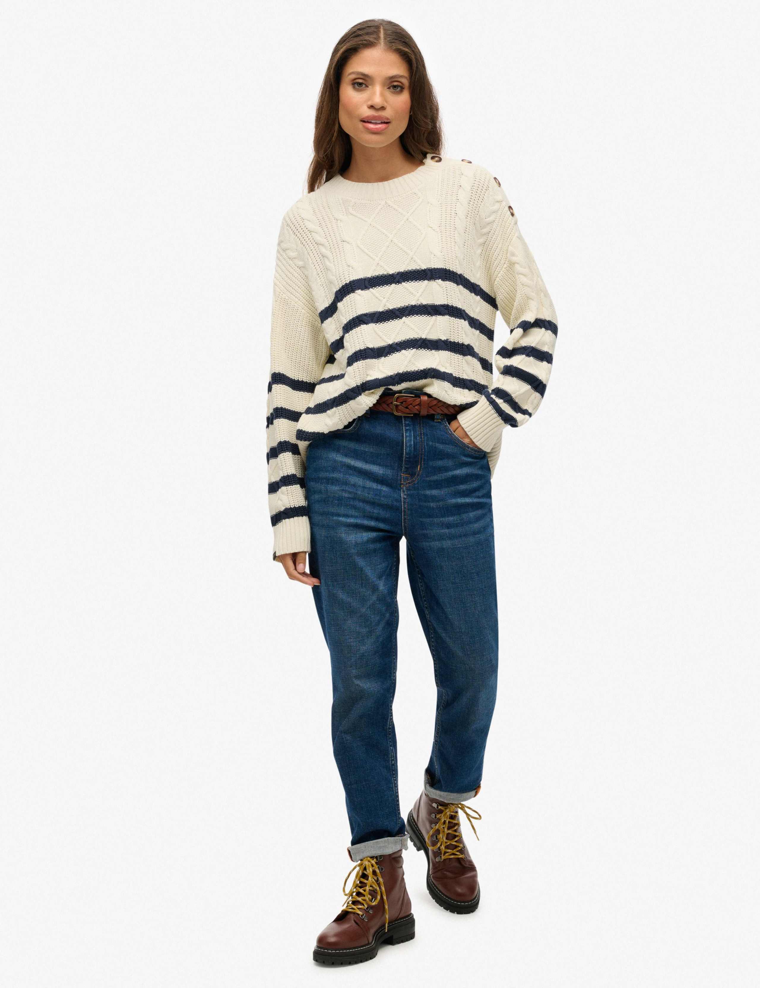 Pure Cotton Cable Knit Striped Jumper 3 of 7