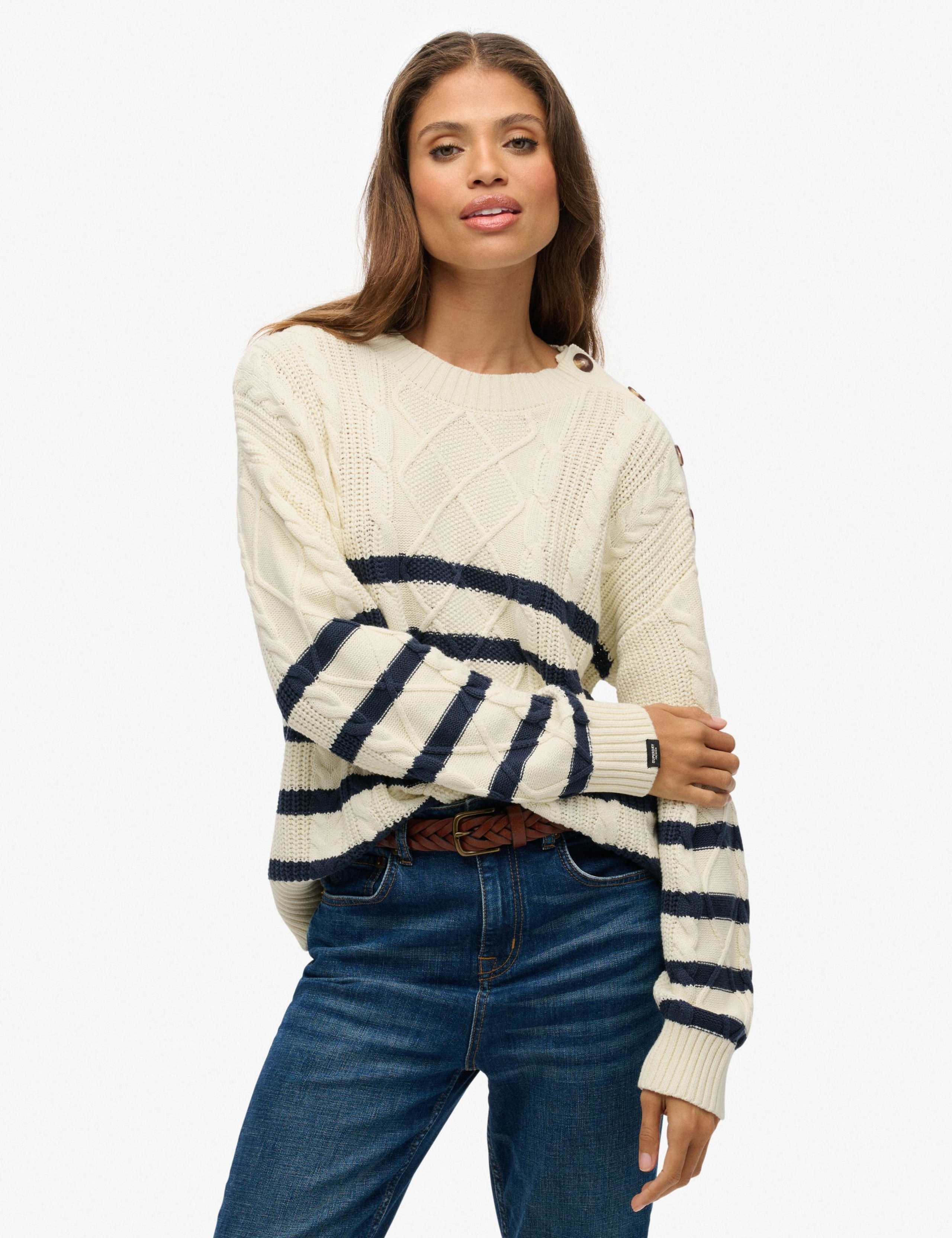 Pure Cotton Cable Knit Striped Jumper 4 of 7