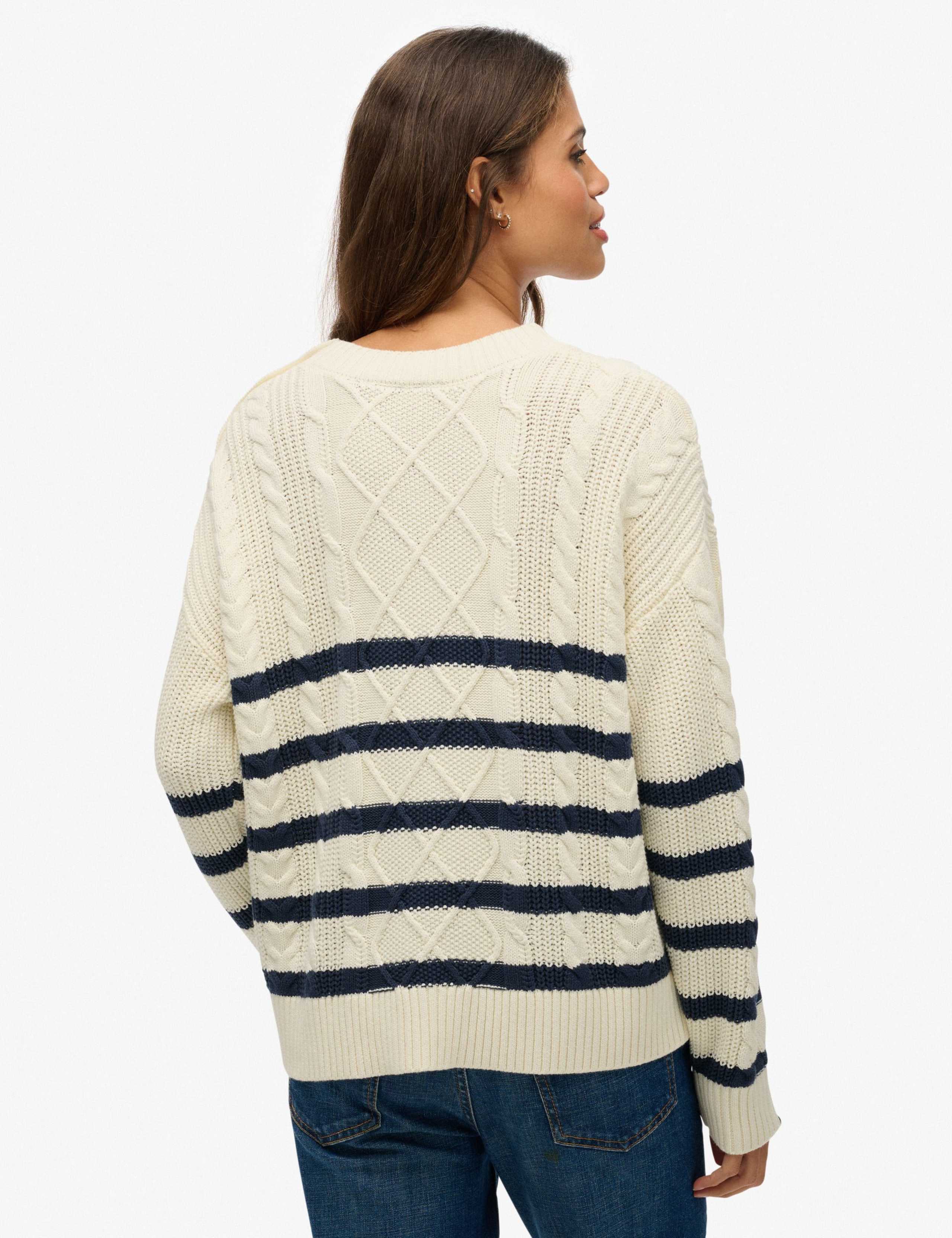 Pure Cotton Cable Knit Striped Jumper 5 of 7