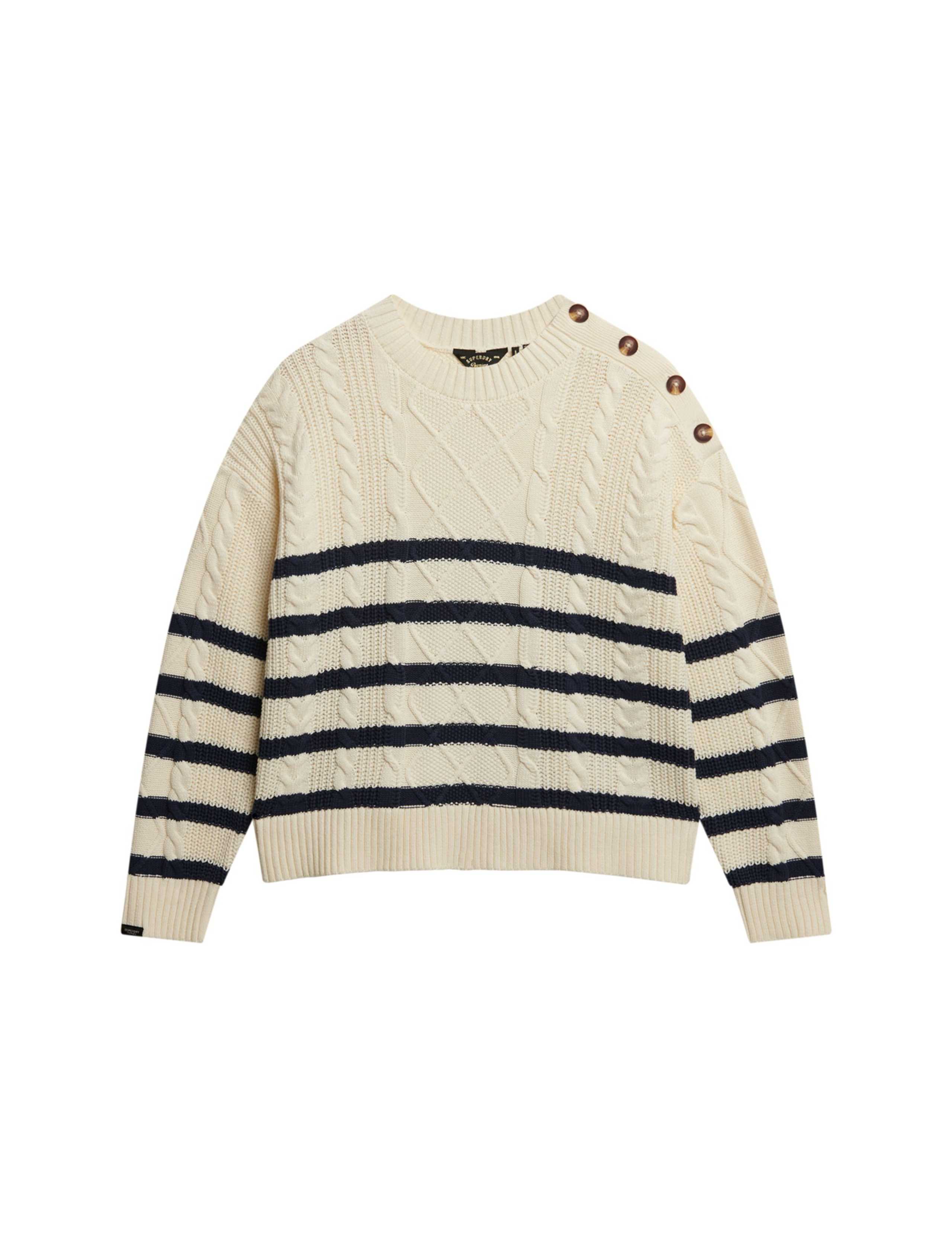 Pure Cotton Cable Knit Striped Jumper 2 of 7