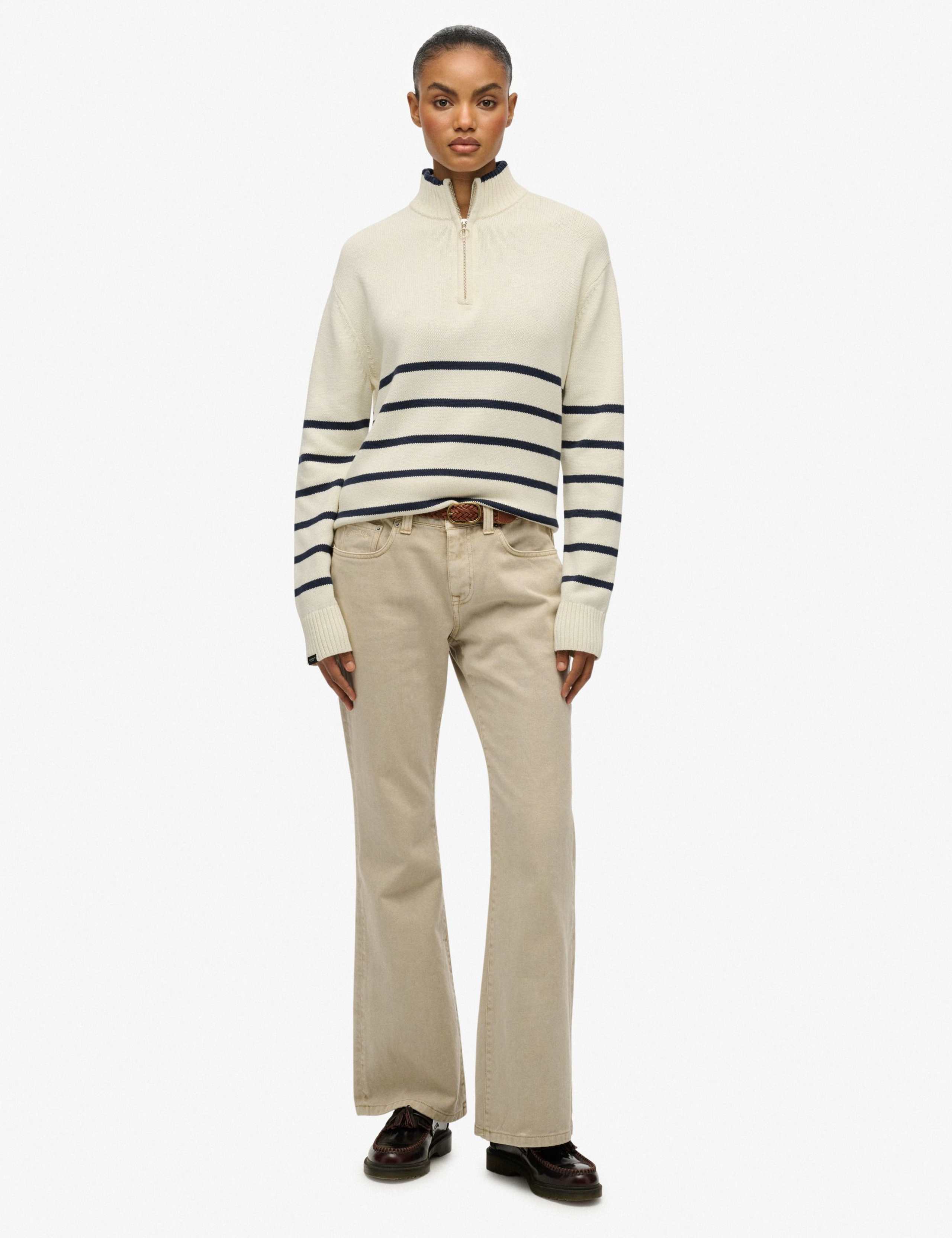 Pure Cotton Striped Half Zip Oversized Jumper 3 of 6