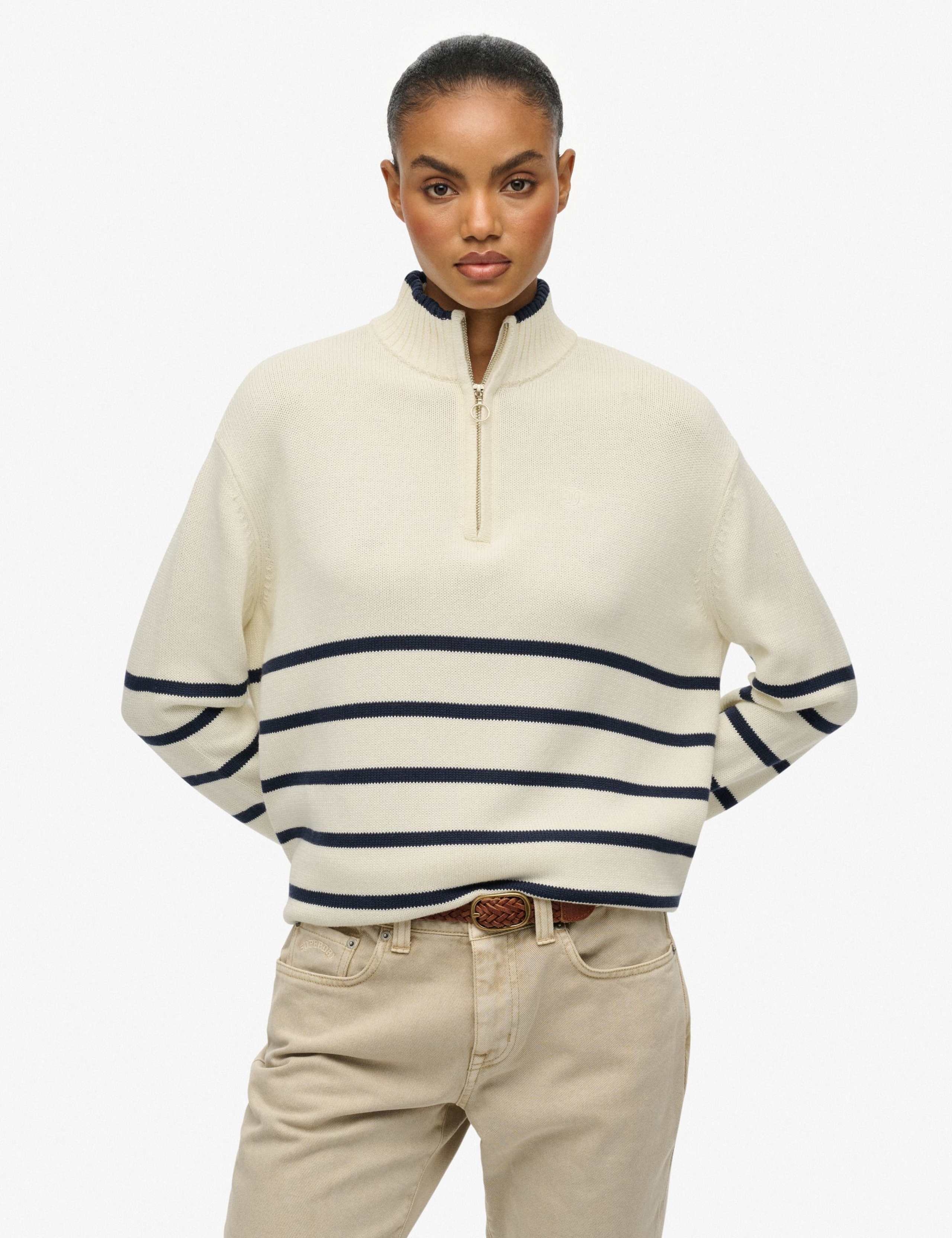 Pure Cotton Striped Half Zip Oversized Jumper 4 of 6