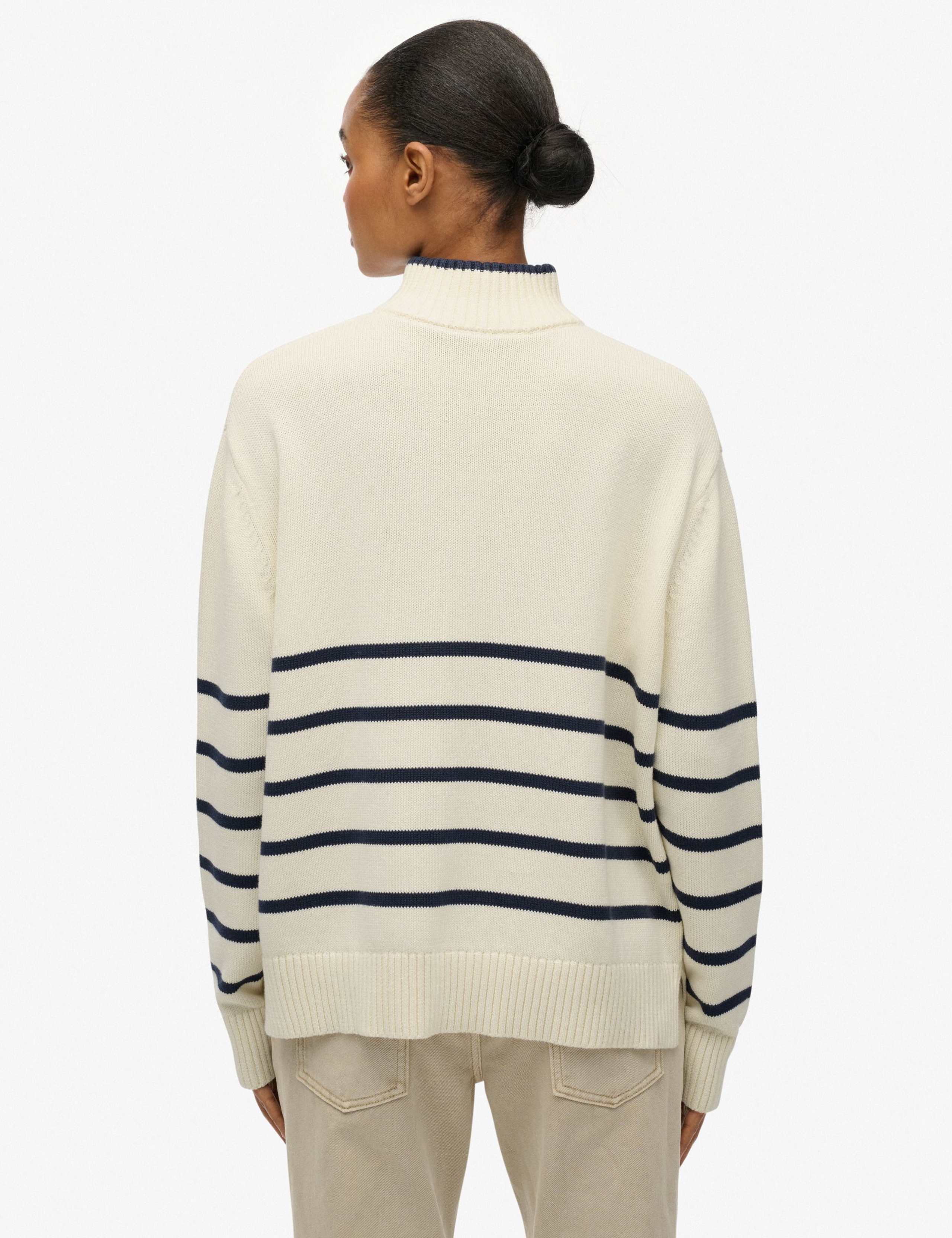 Pure Cotton Striped Half Zip Oversized Jumper 5 of 6