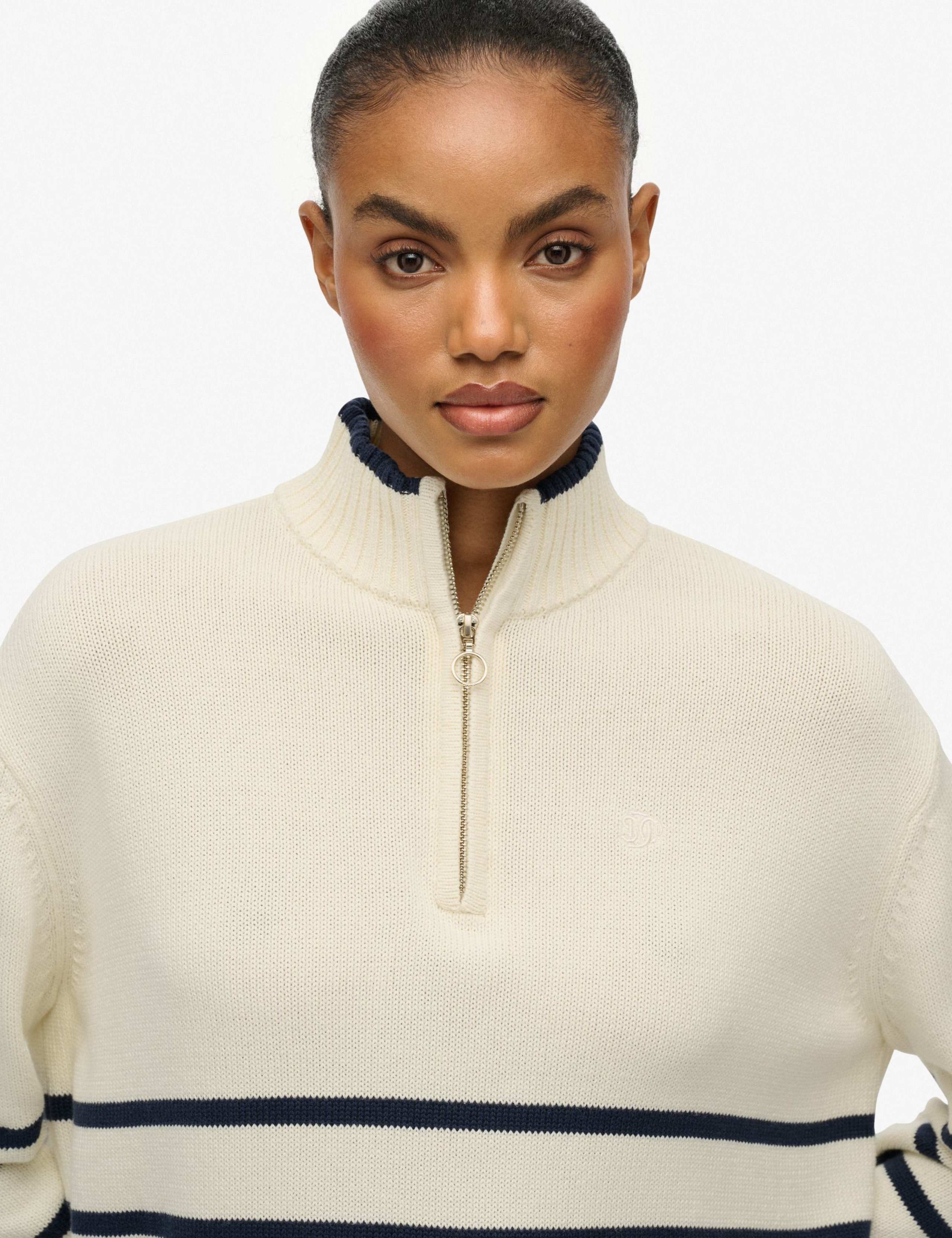 Pure Cotton Striped Half Zip Oversized Jumper 6 of 6