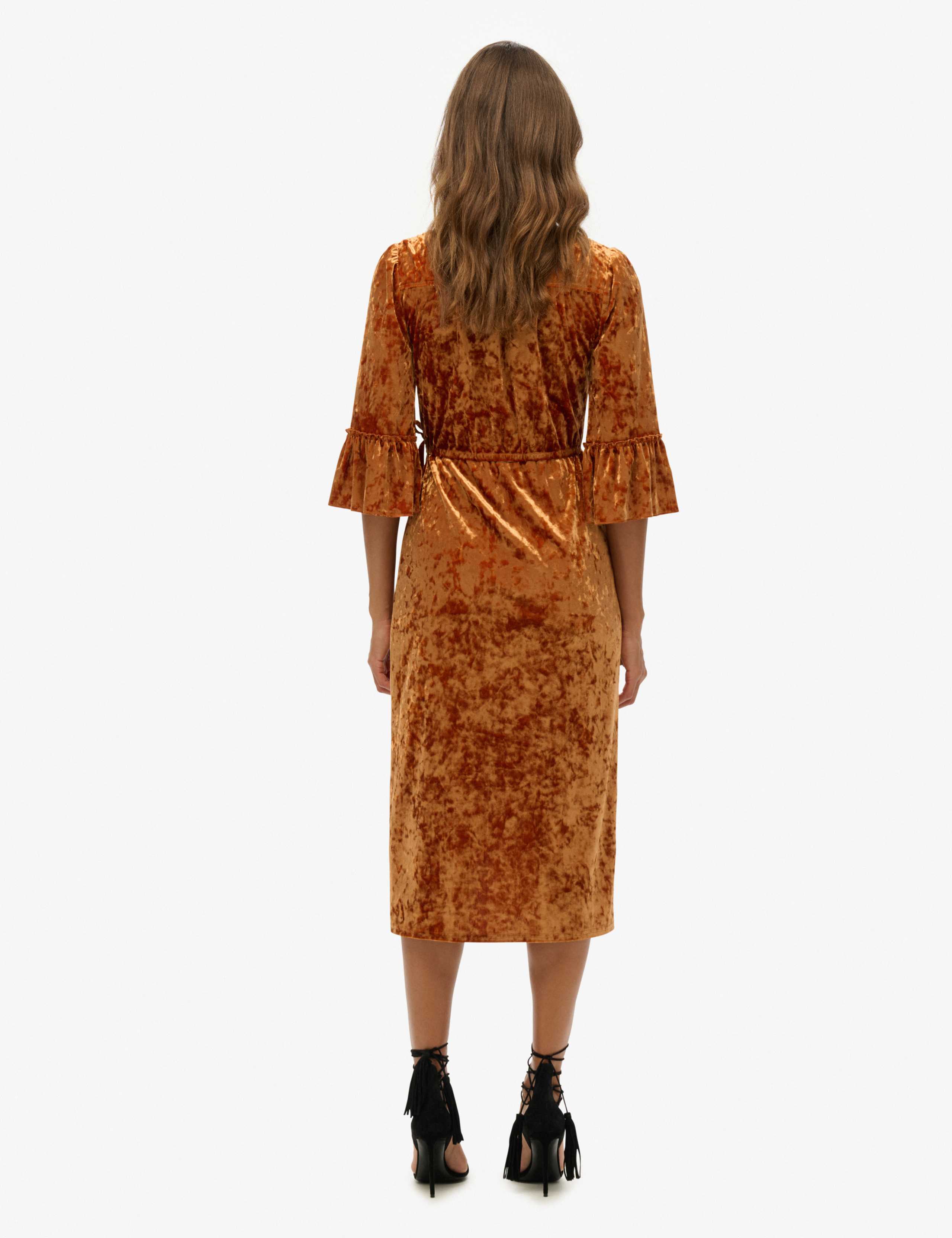 Velvet Textured V-Neck Midi Wrap Dress 3 of 6