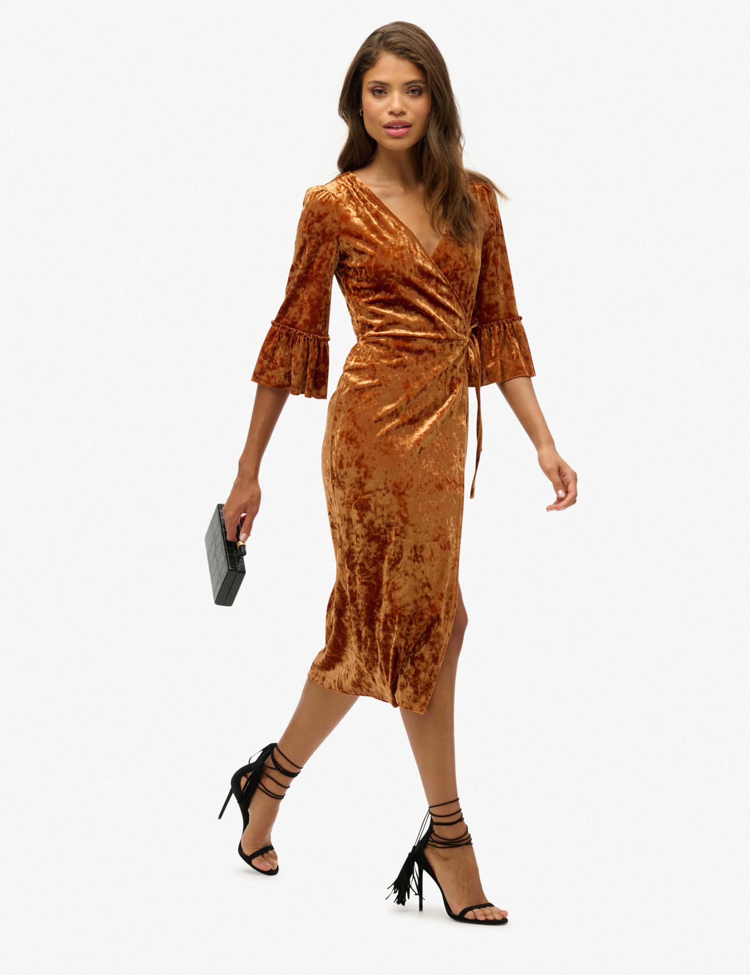 Velvet Textured V-Neck Midi Wrap Dress 5 of 6