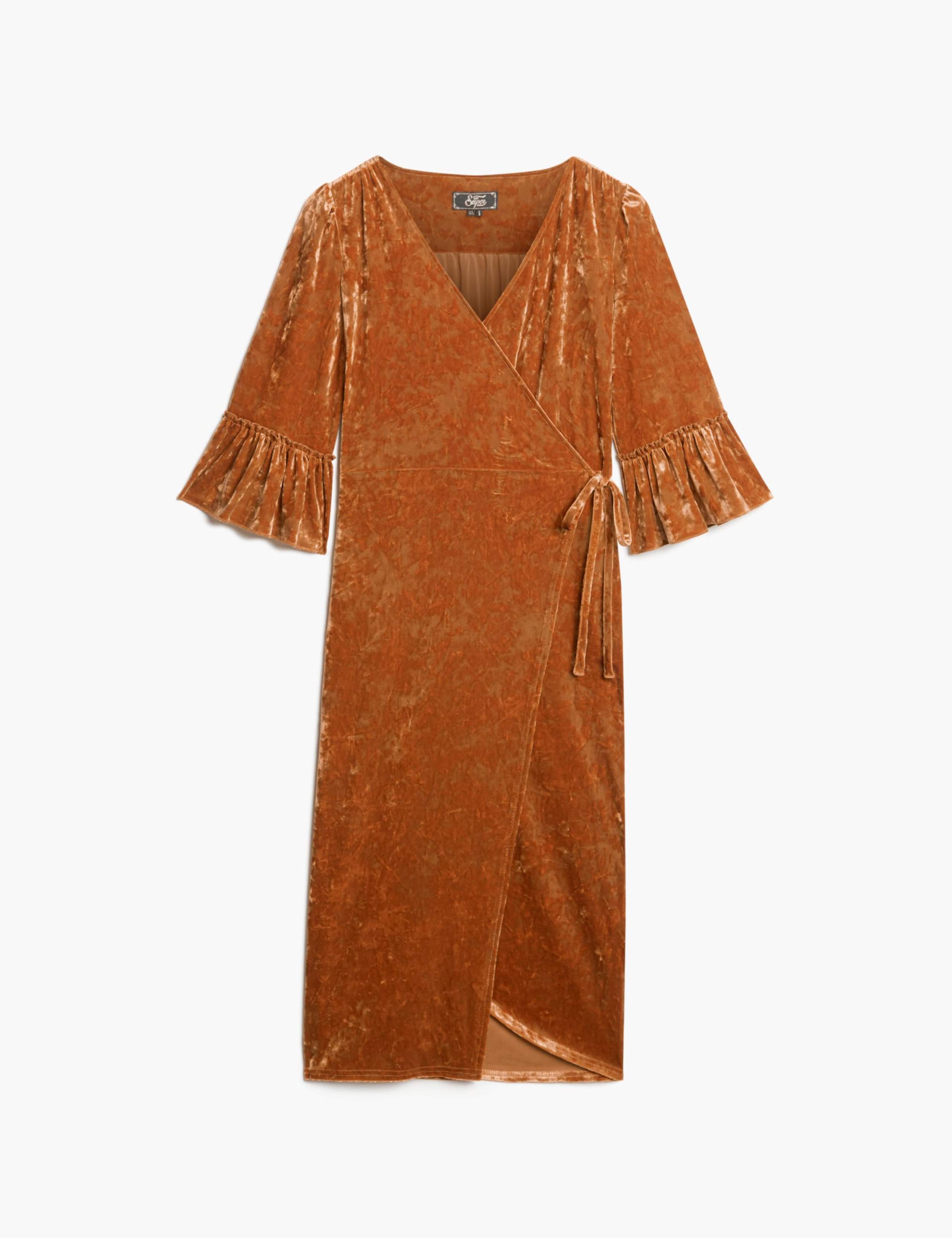 Velvet Textured V-Neck Midi Wrap Dress 2 of 3