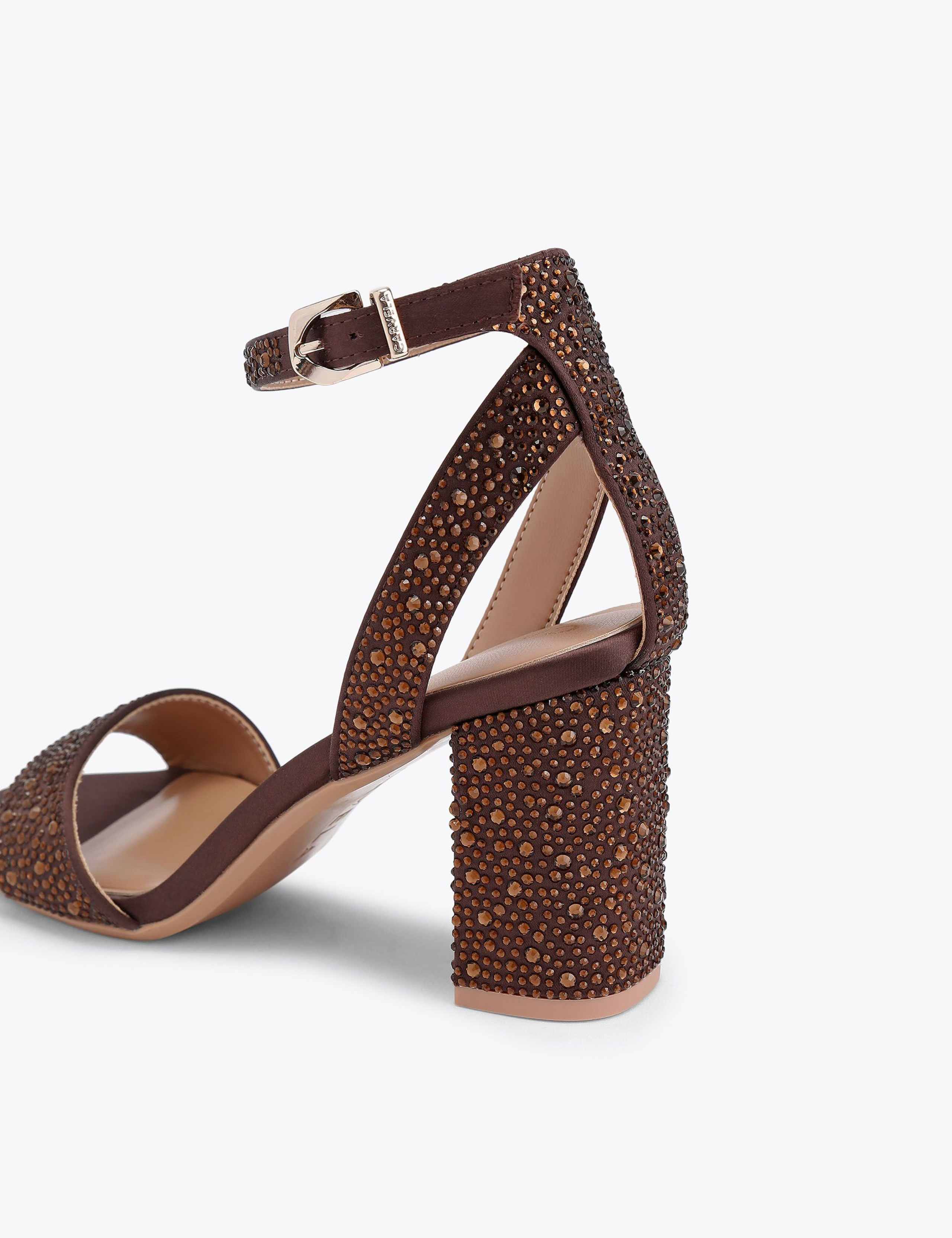 Velvet Ankle Strap Block Heel Sandals 2 of 4