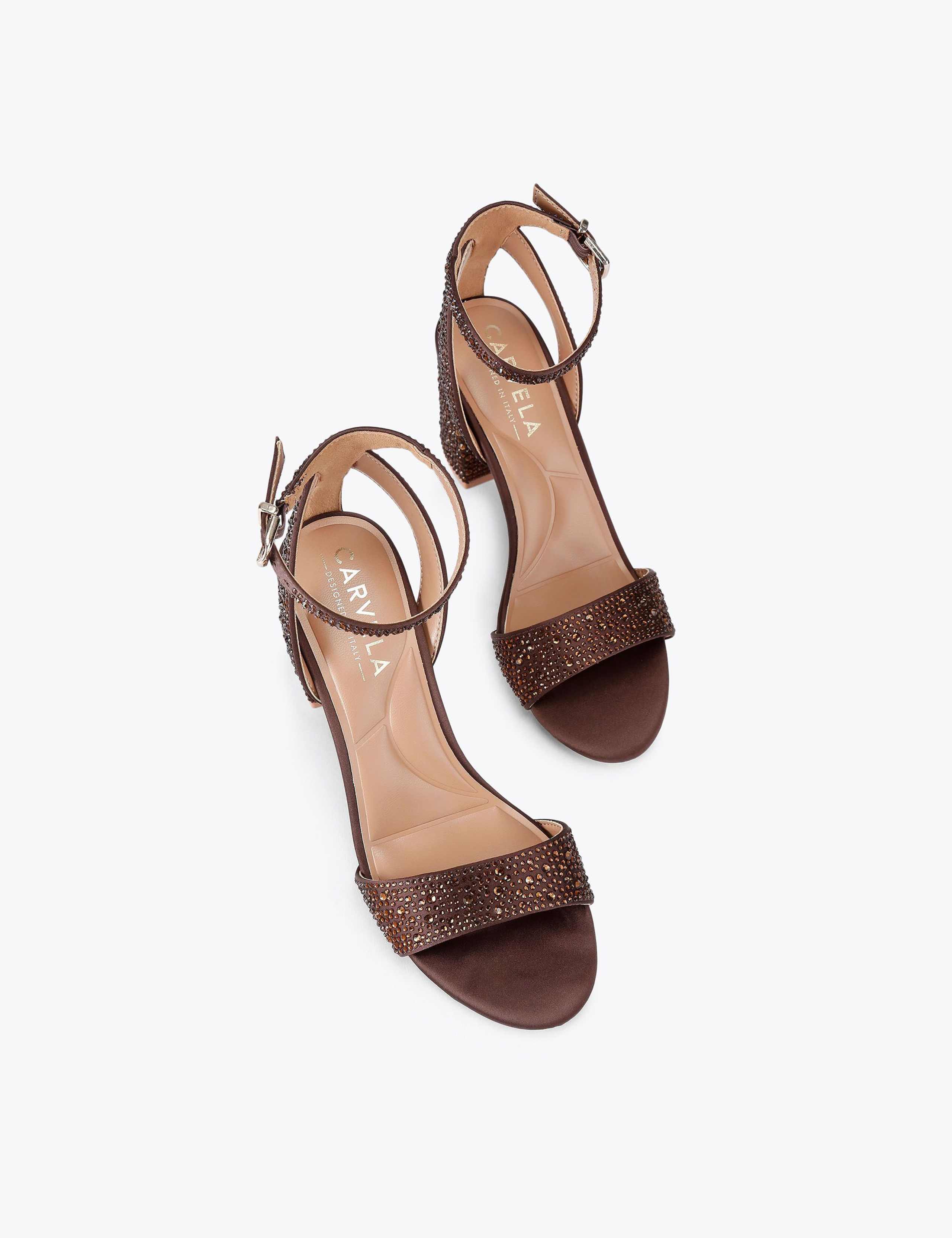 Velvet Ankle Strap Block Heel Sandals 3 of 4