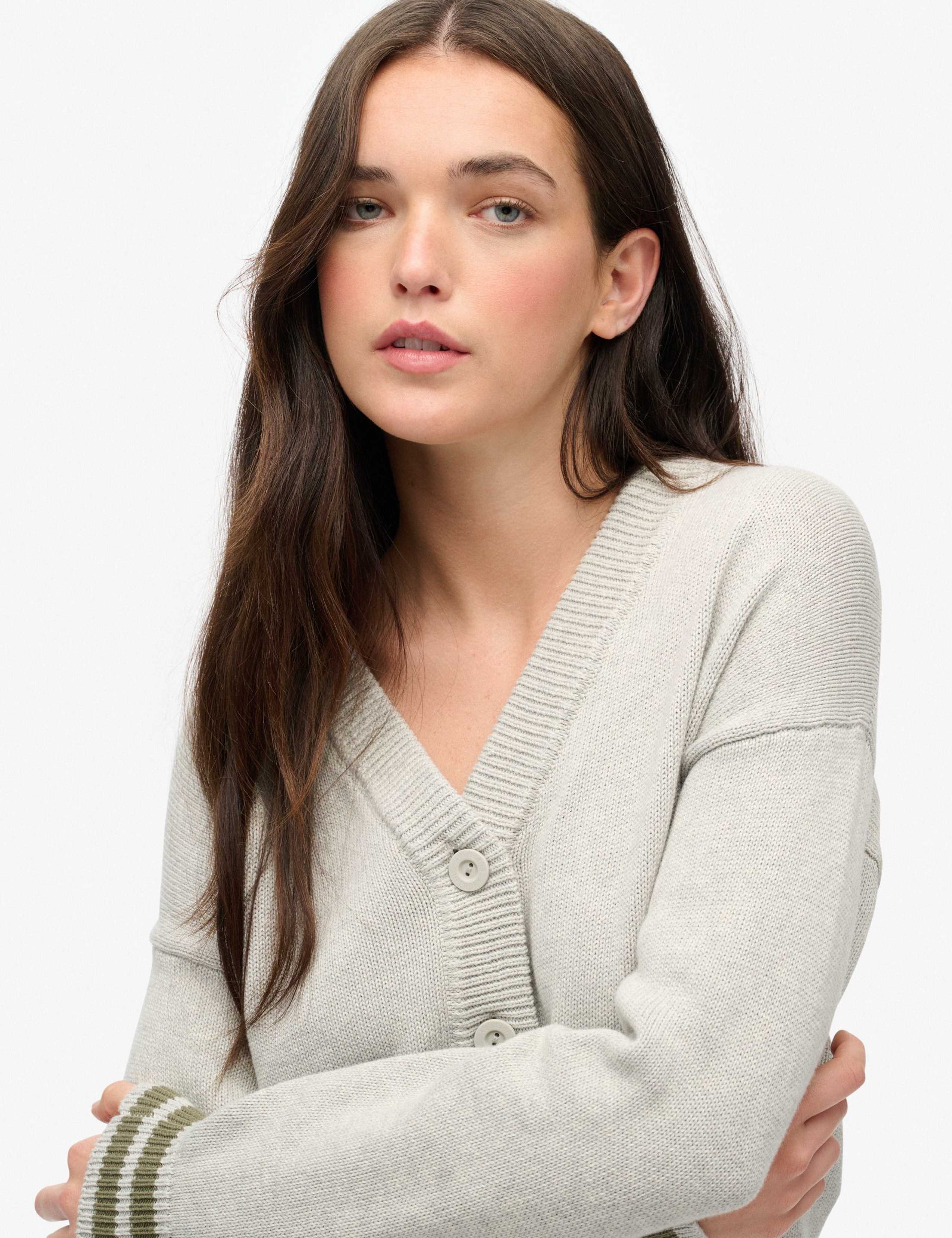 Pure Cotton Stripe Detail Knitted Cardigan 5 of 6