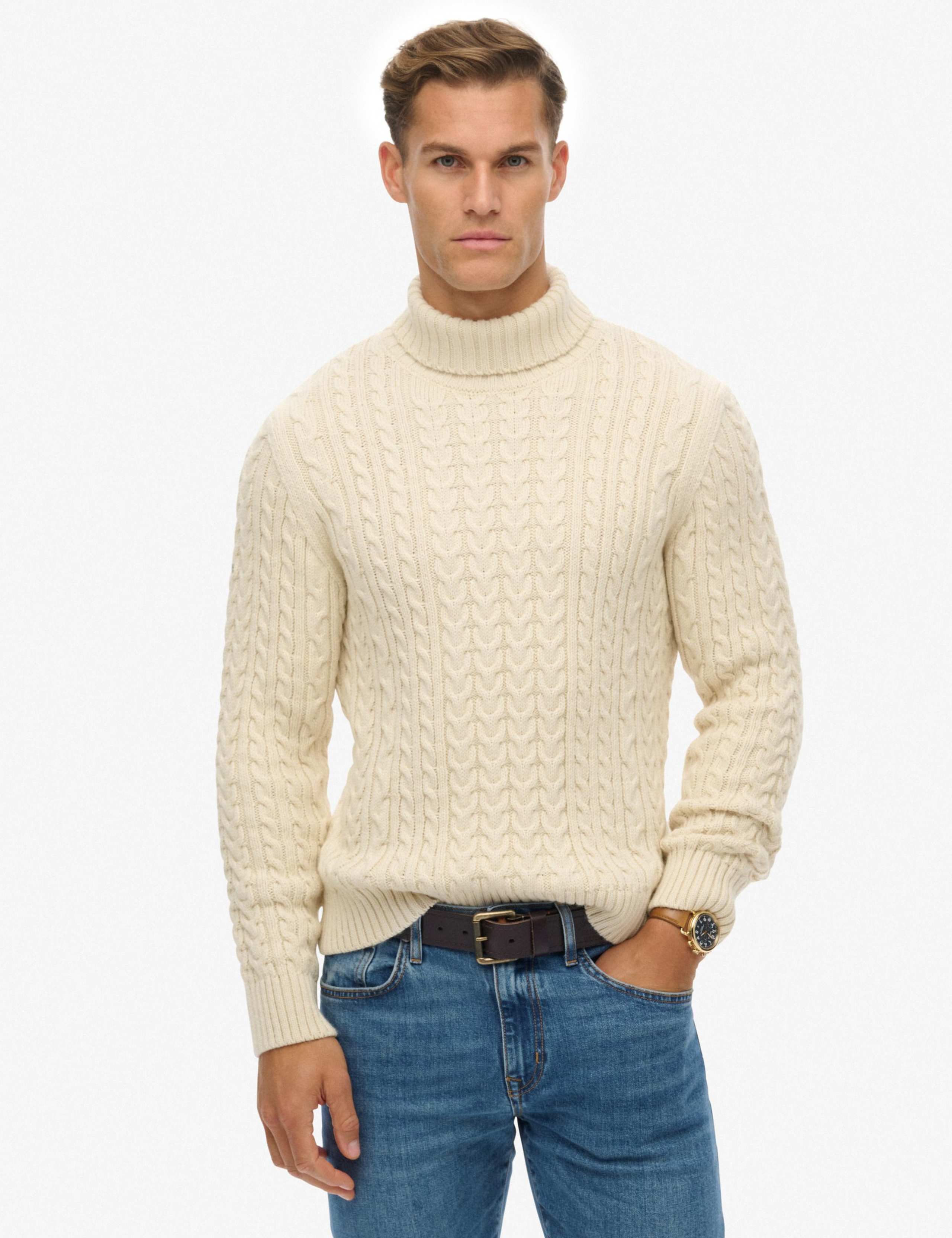 Wool Blend Cable Knit Roll Neck Jumper 2 of 7