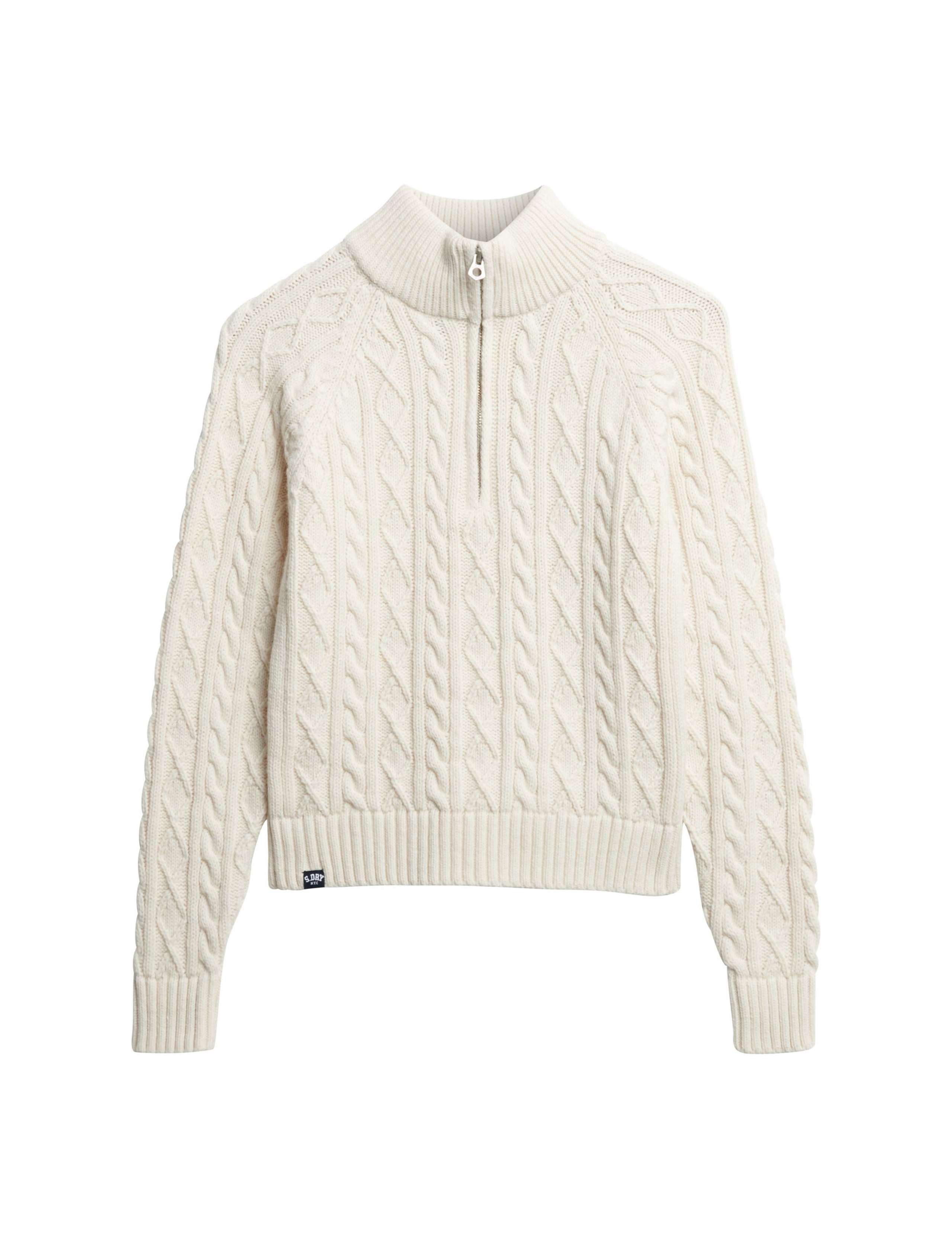 Cable Knit Half Zip Jumper with Wool 2 of 6