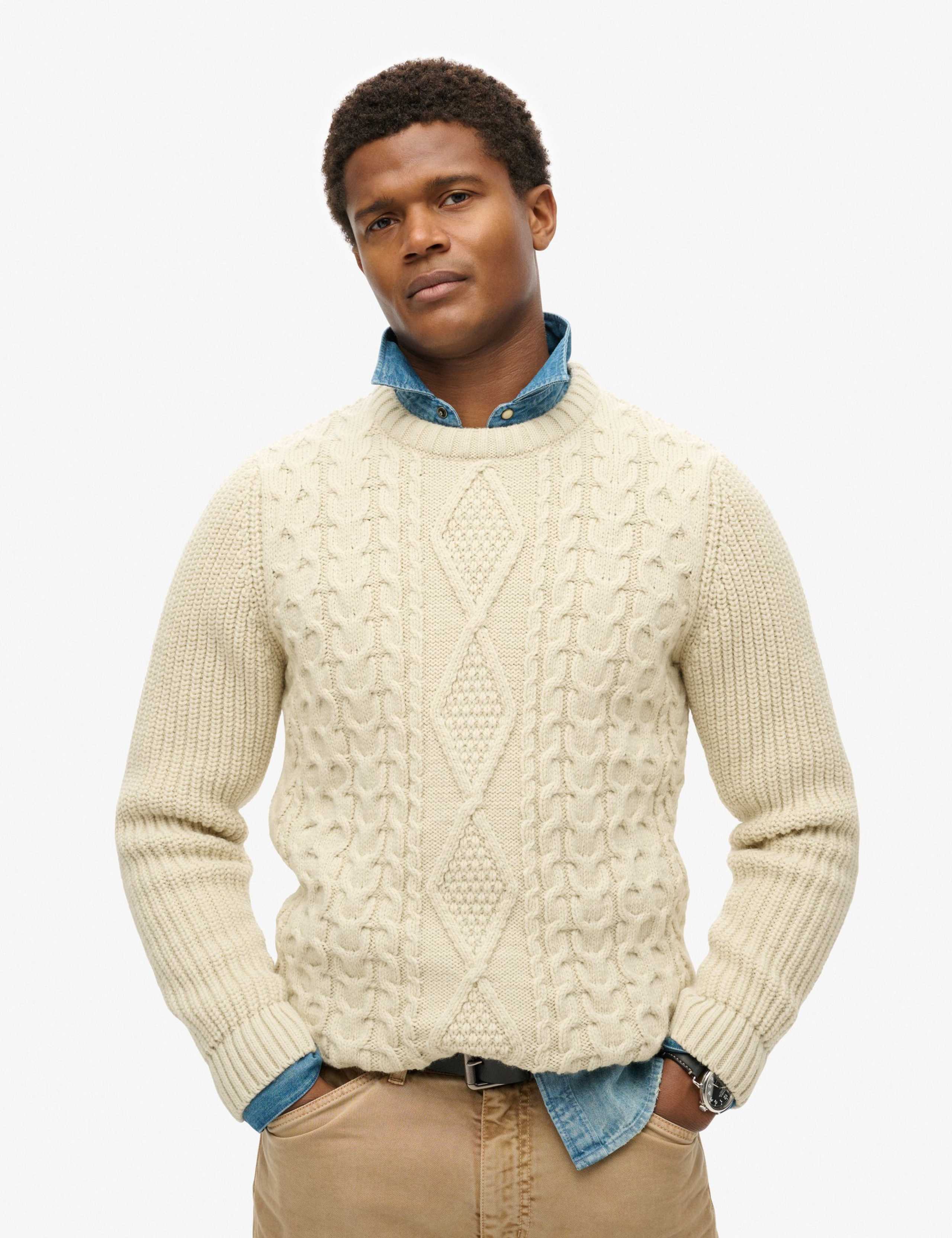 Wool Blend Cable Crew Neck Jumper 1 of 5