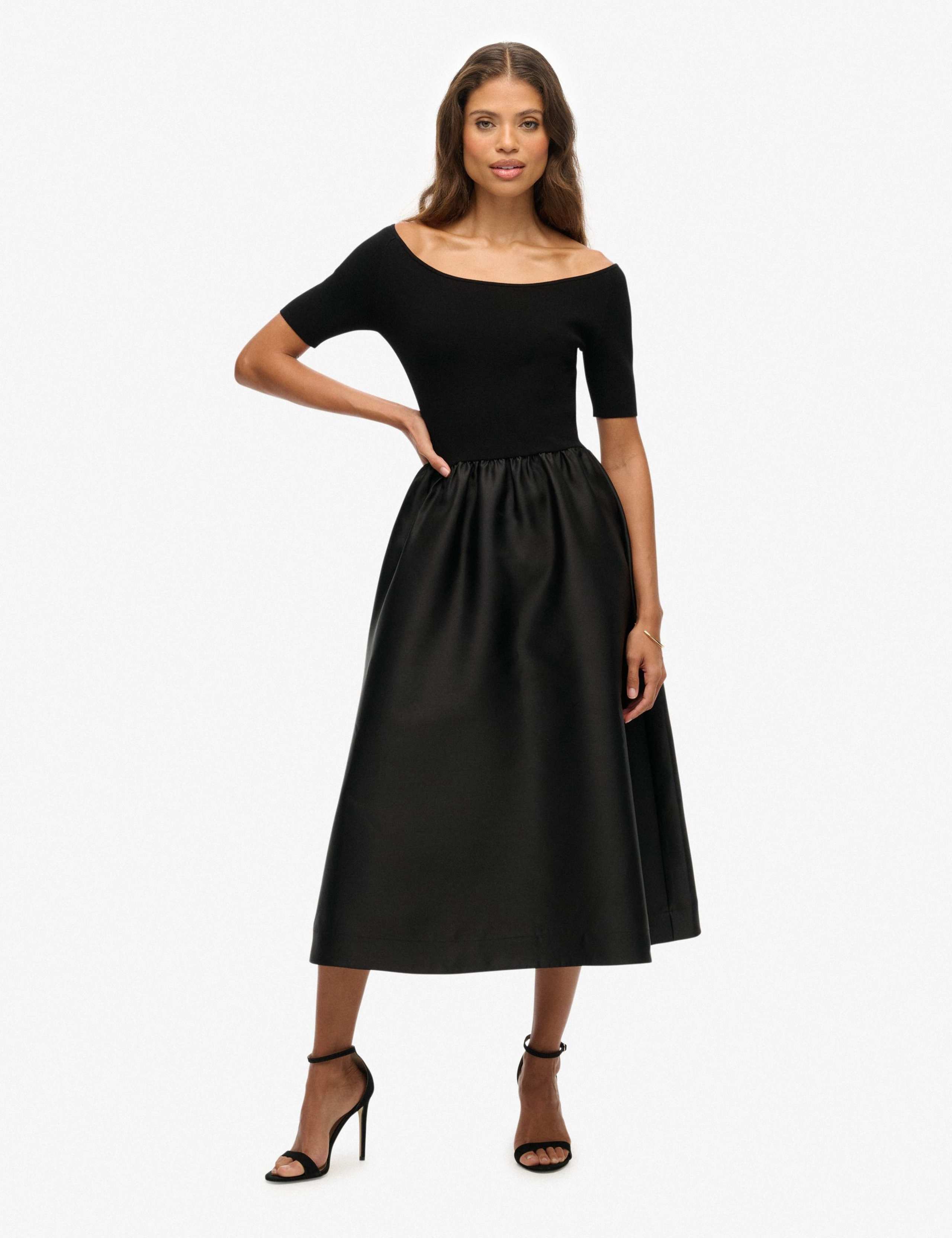 Contrast Texture Midi Relaxed Waisted Dress 1 of 8