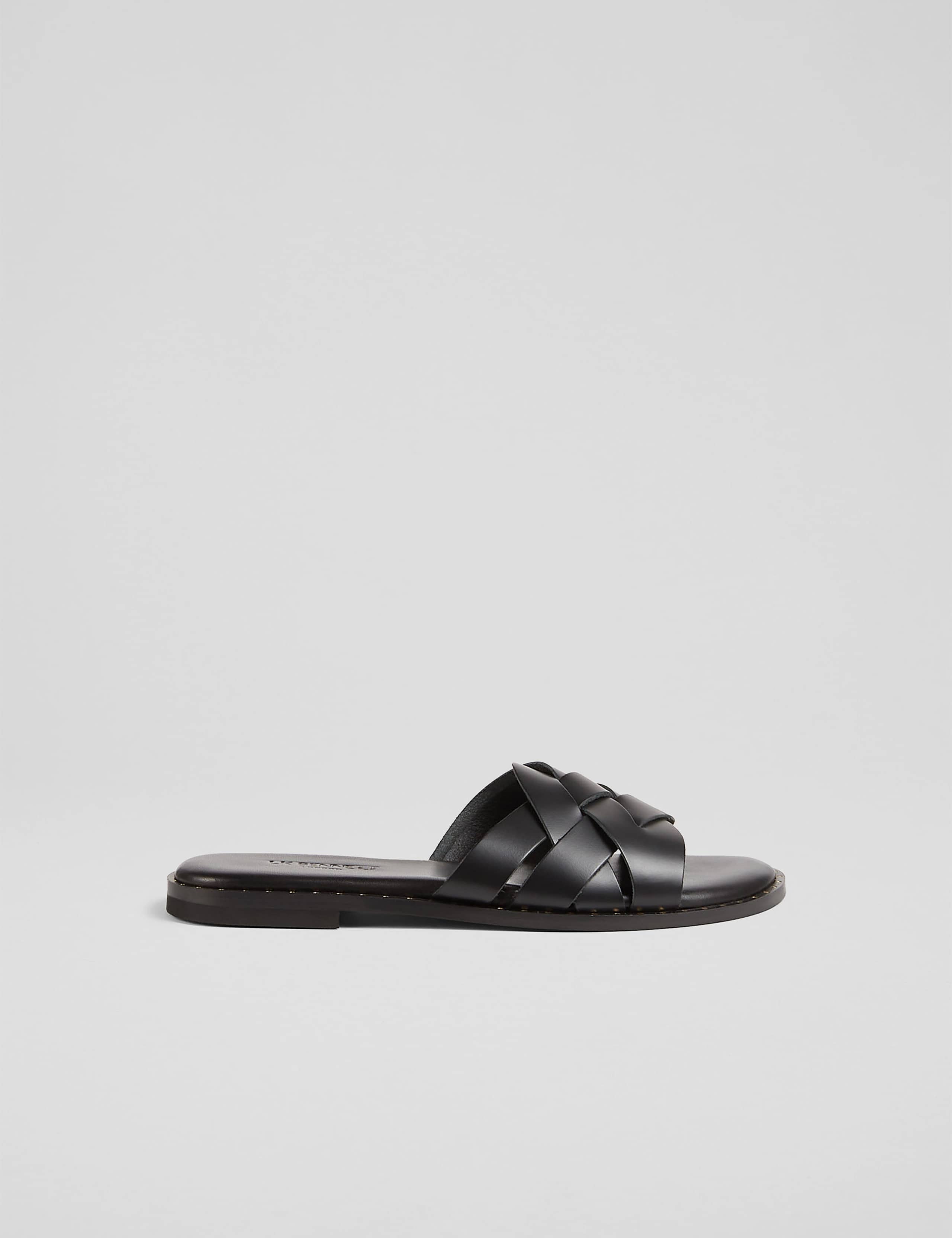Leather Plaited Sliders 1 of 4