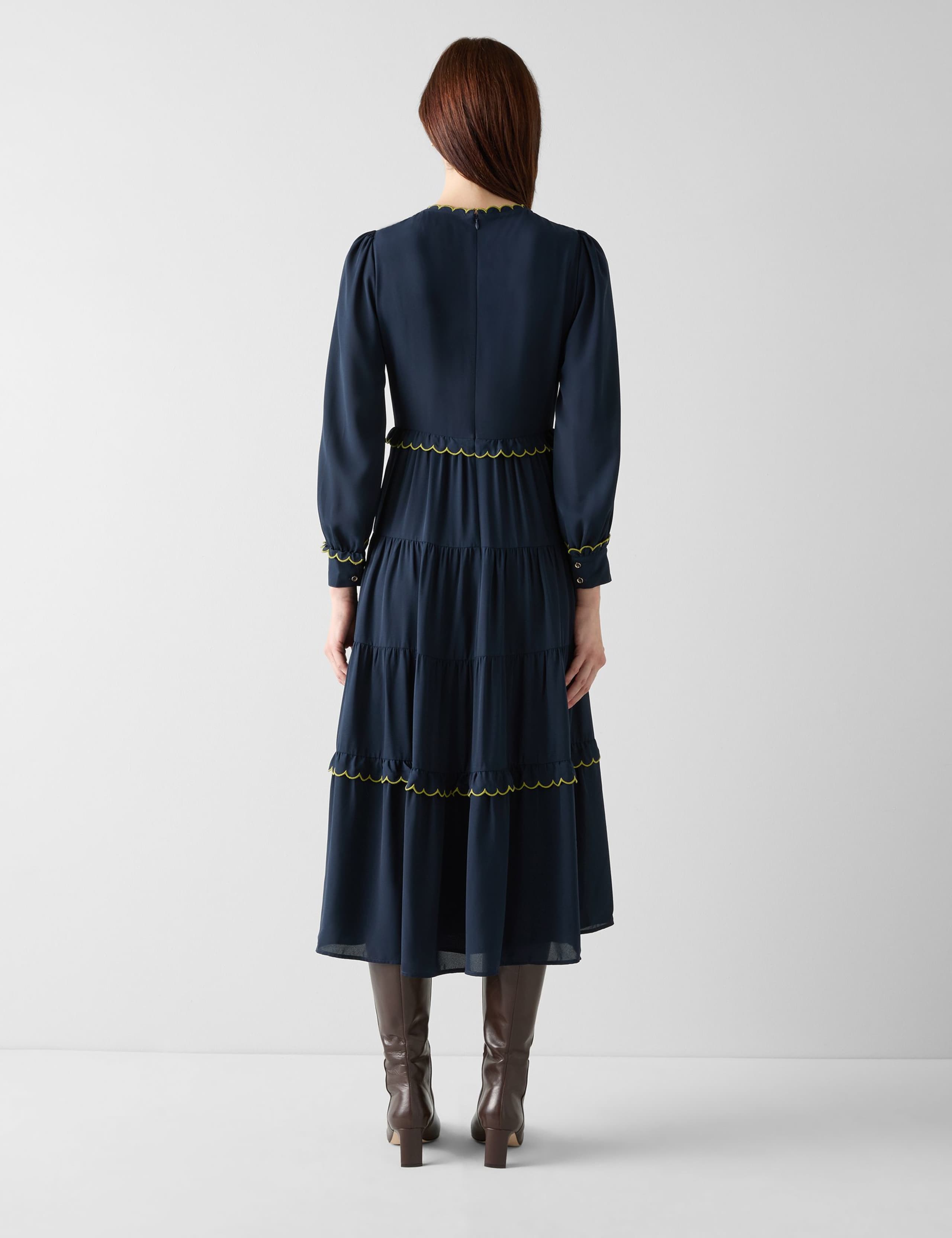 Crew Neck Scallop Detail Midi Tiered Dress 3 of 4