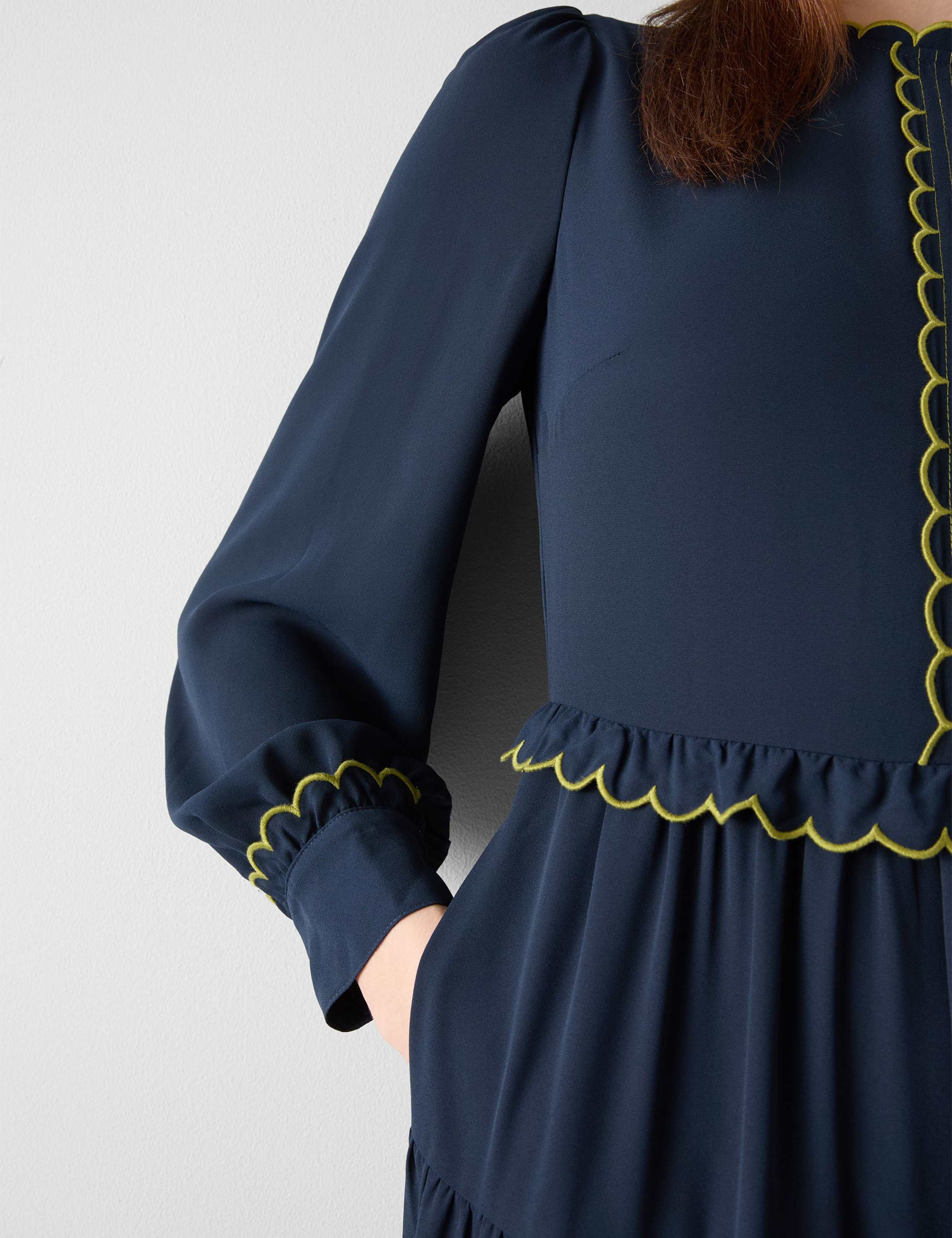 Crew Neck Scallop Detail Midi Tiered Dress 4 of 4