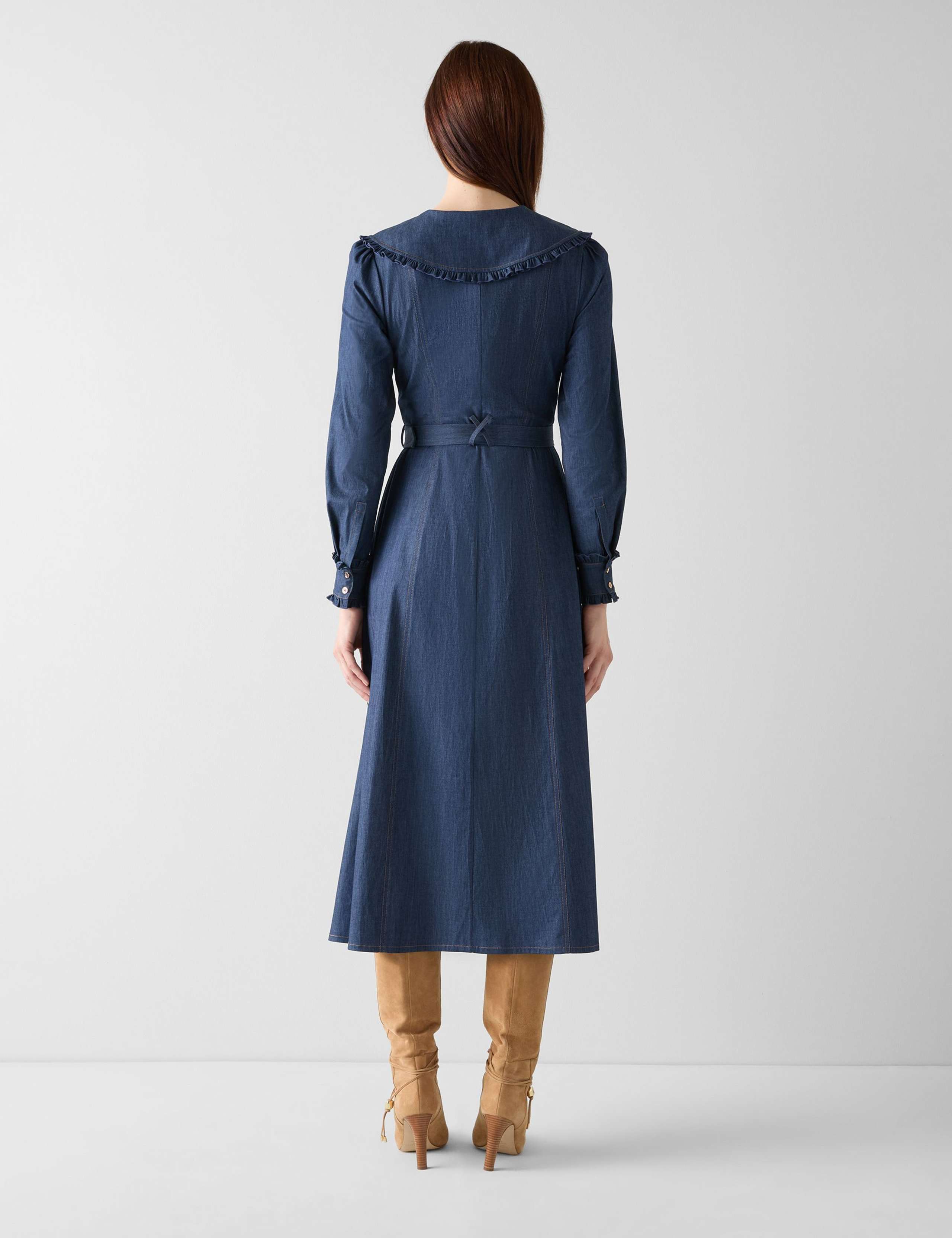 Denim Collared Belted Midi Shirt Dress 3 of 4