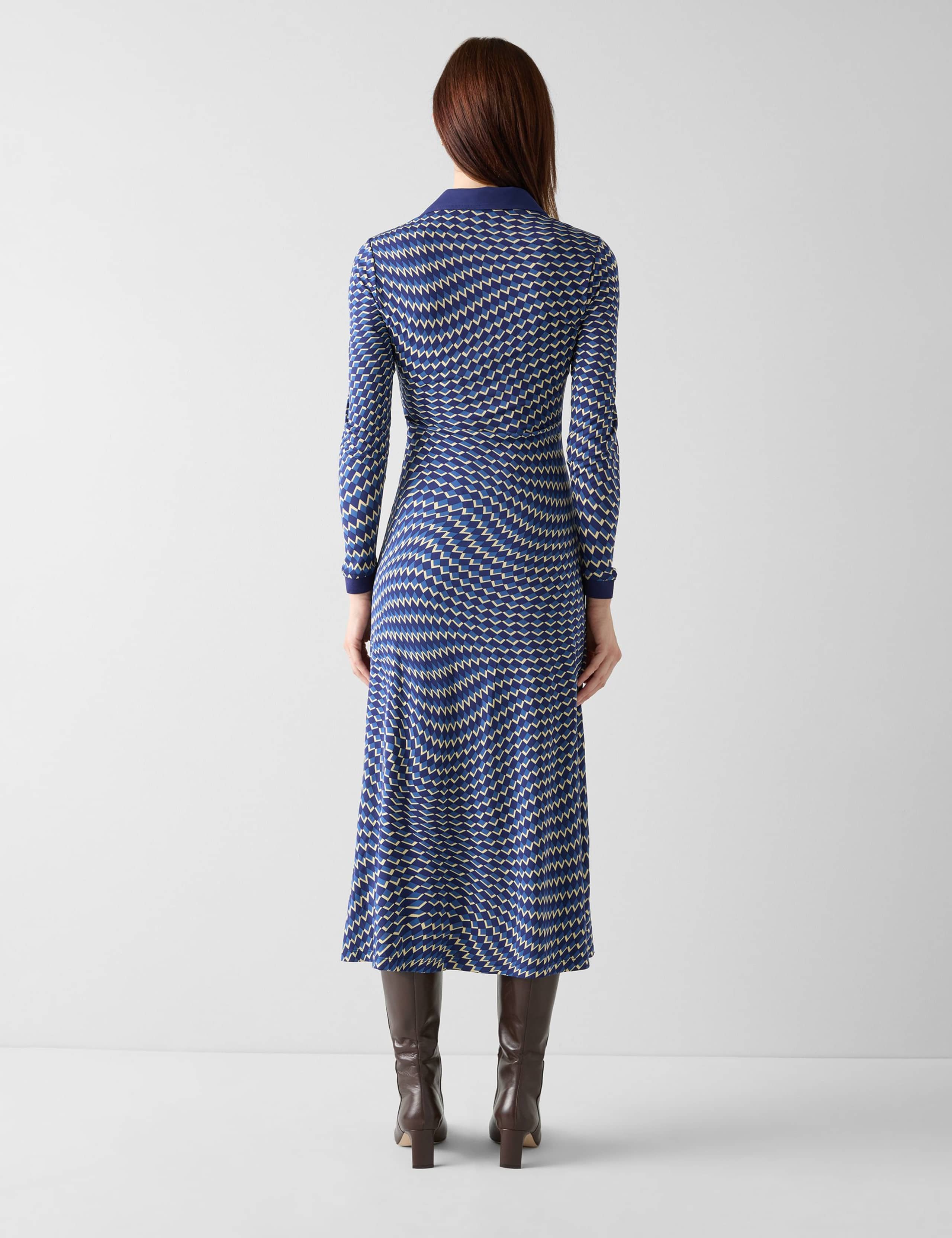 Jersey Geometric Collared Midi Skater Dress 3 of 3