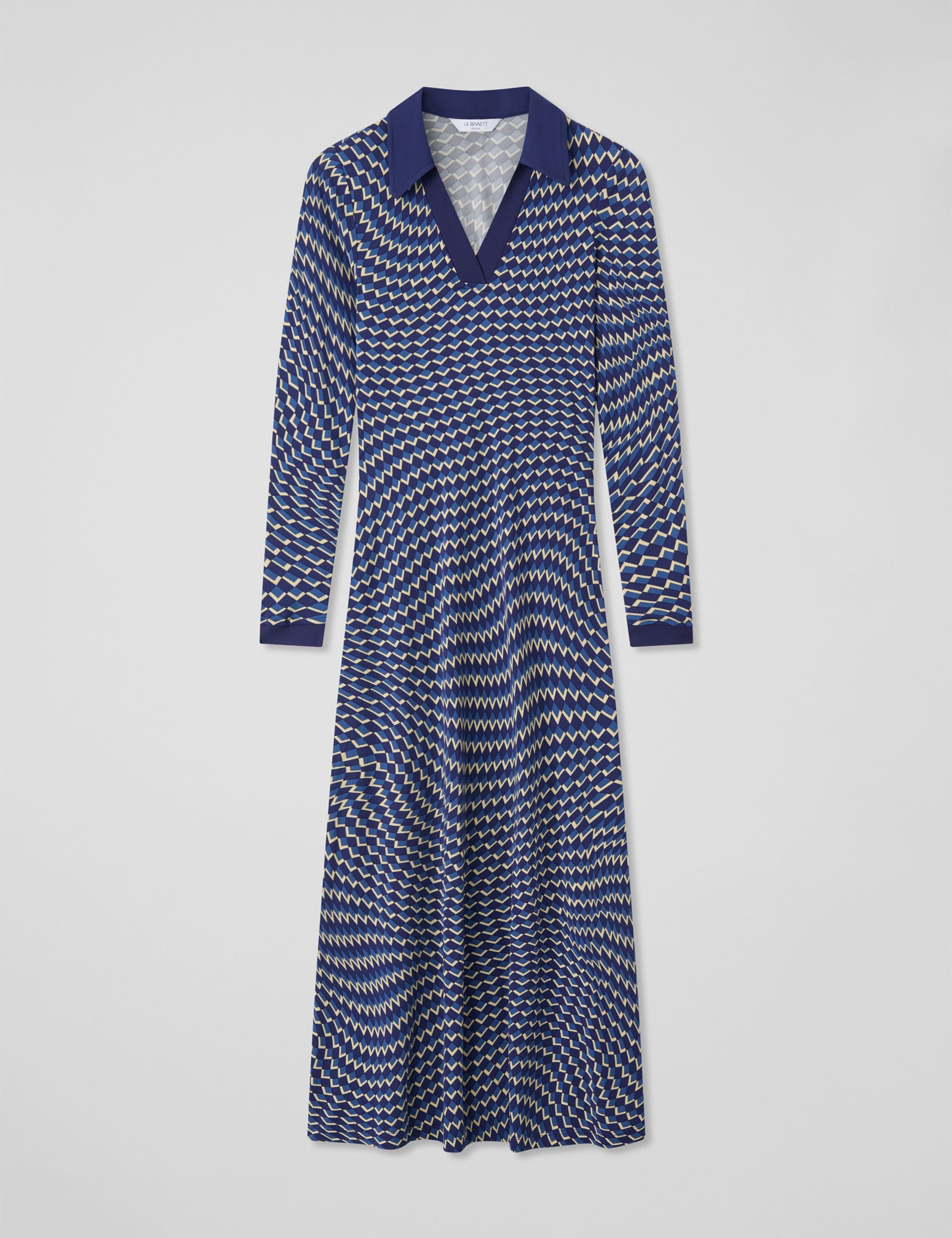 Jersey Geometric Collared Midi Skater Dress 2 of 3