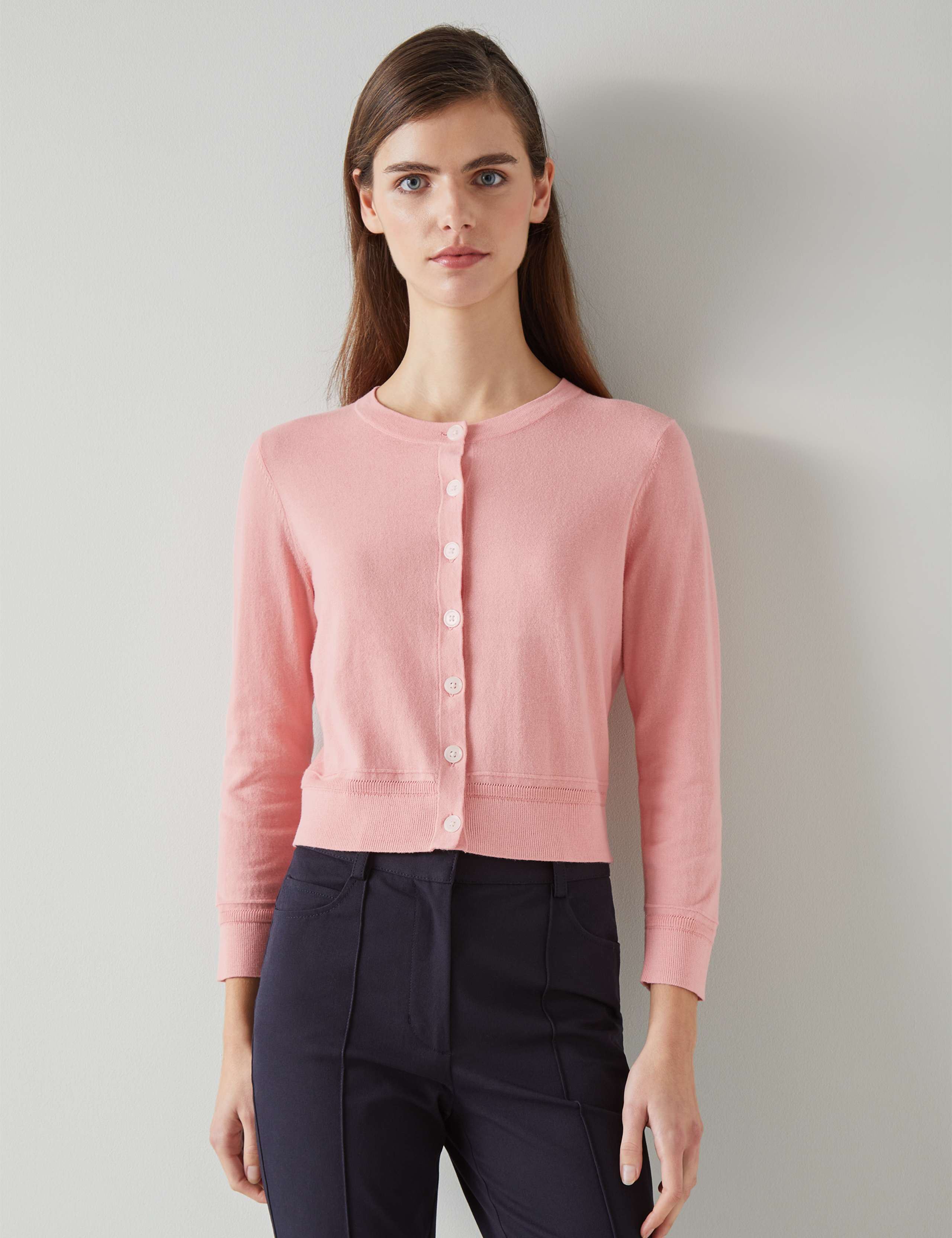 Cotton Rich Crew Neck Button Front Cardigan 1 of 4