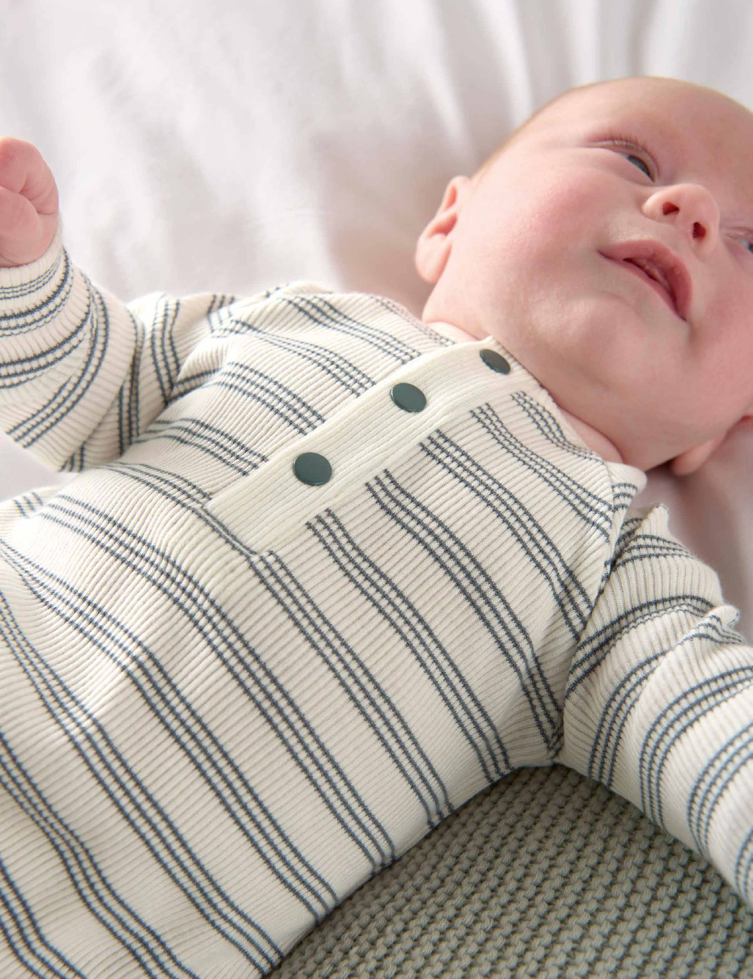 Pure Cotton Ribbed Striped All In One (0-12 Mths) 3 of 7